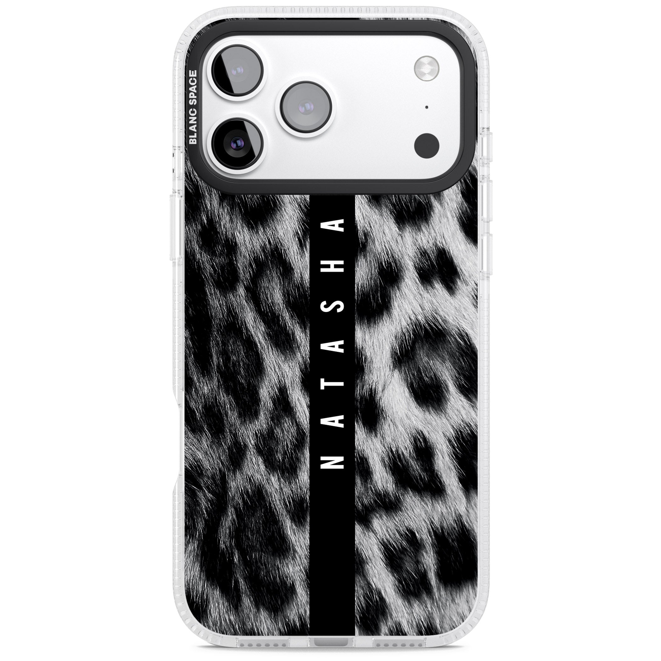 Personalised Snow Leopard Print iPhone 17 Pro Max Impact Air Clear Phone Case
