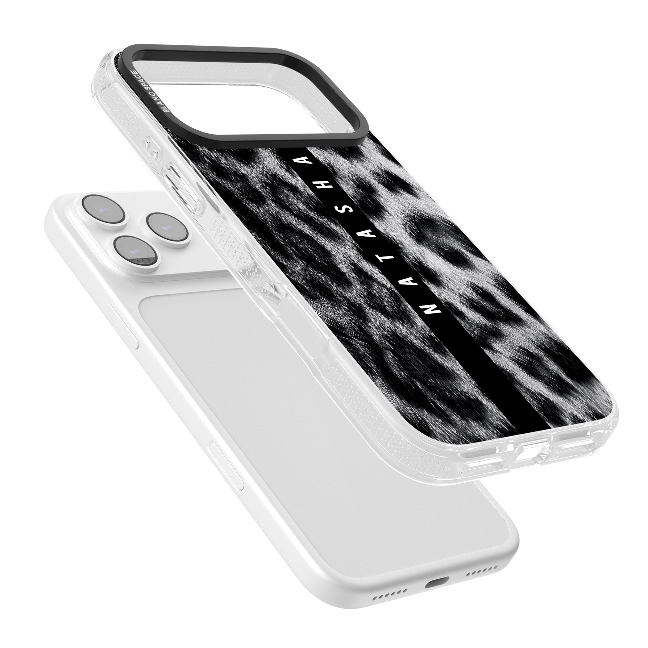 Personalised Snow Leopard Print iPhone 17 Pro Impact Air Clear Phone Case Colours