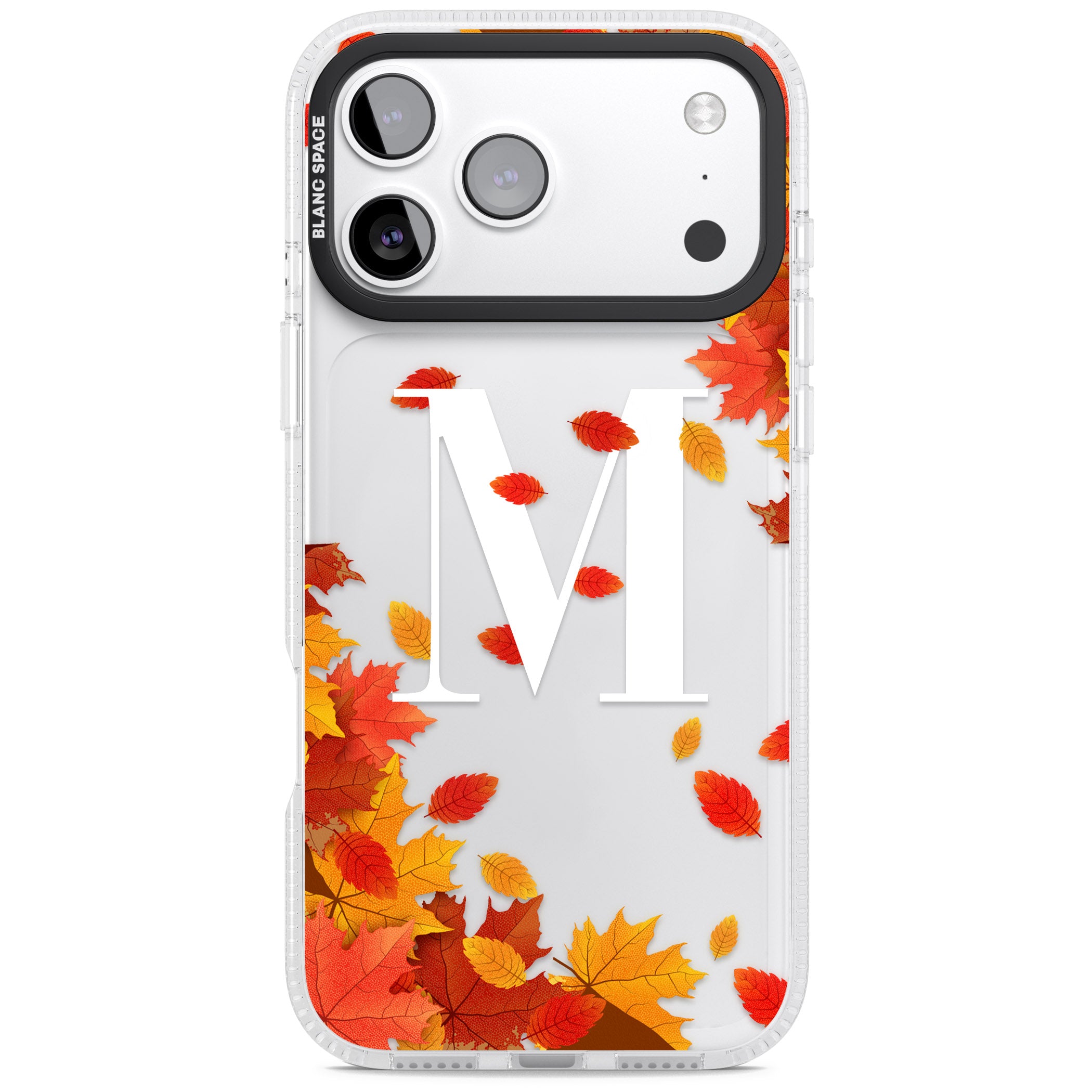 Personalised Autumn Leaves Monogram iPhone 17 Pro Max Impact Air Clear Phone Case