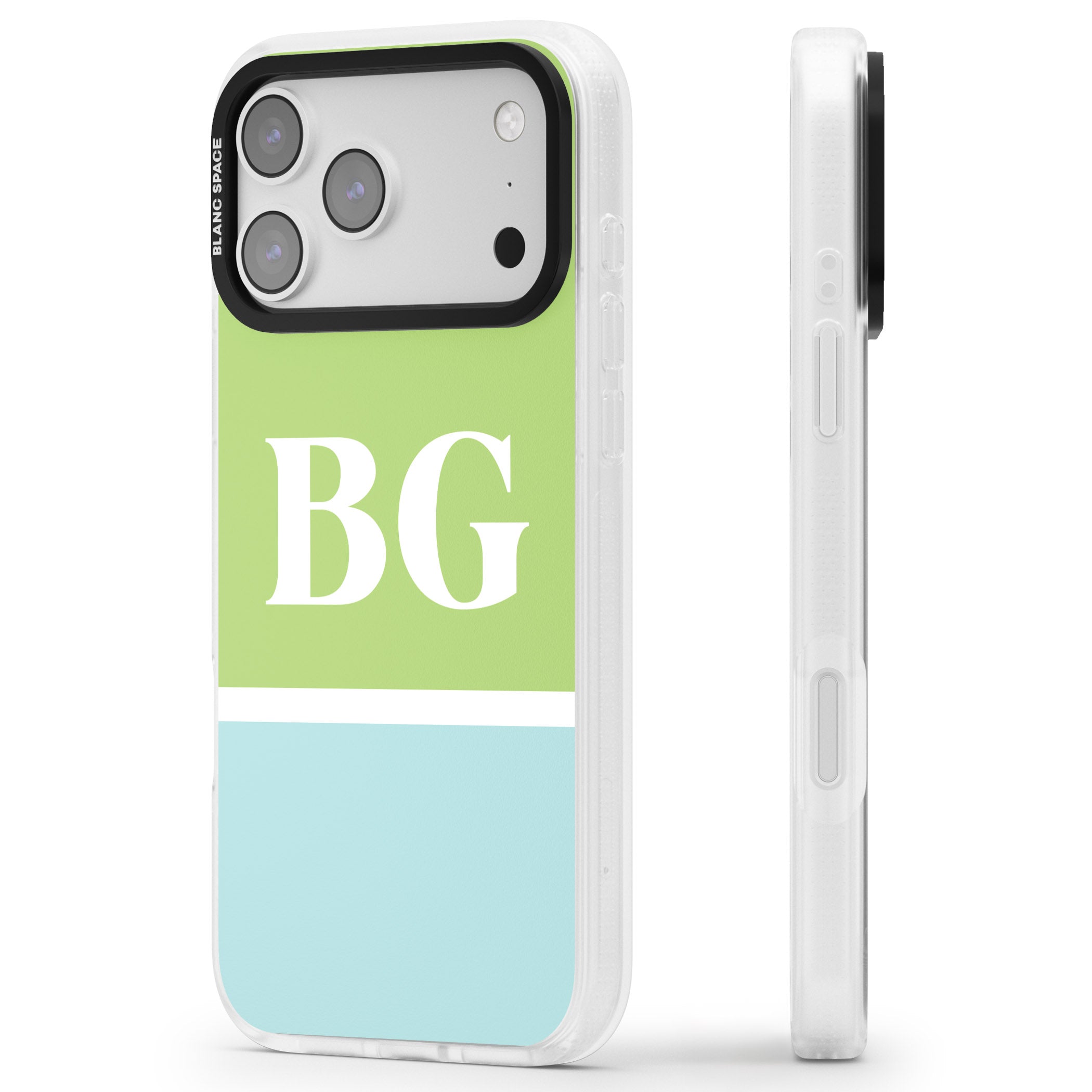 Personalised Colorblock: Green & Turquoise iPhone 17 Pro Max Impact Air Clear Phone Case Side Profile