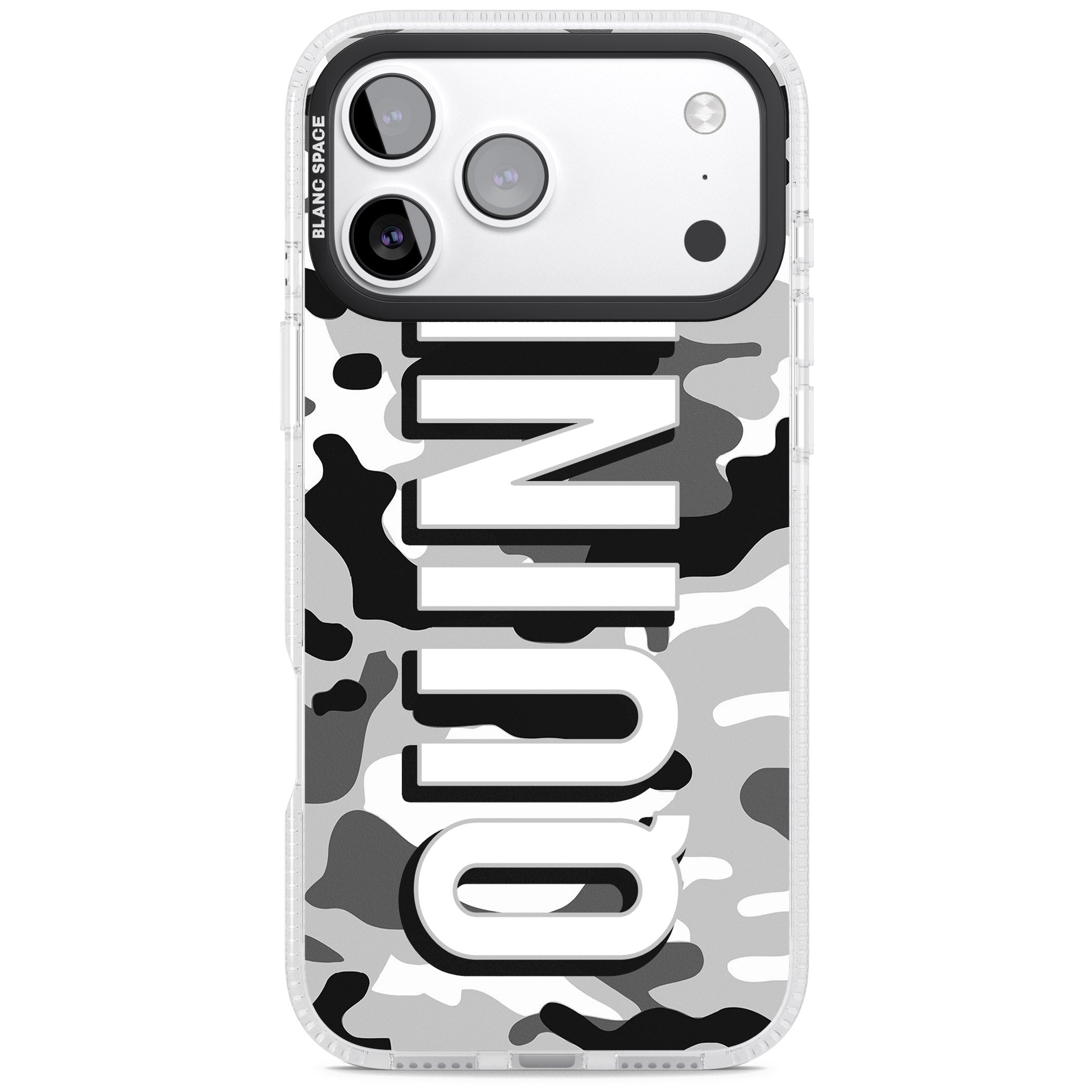 Personalised Greyscale Camo iPhone 17 Pro Max Impact Air Clear Phone Case