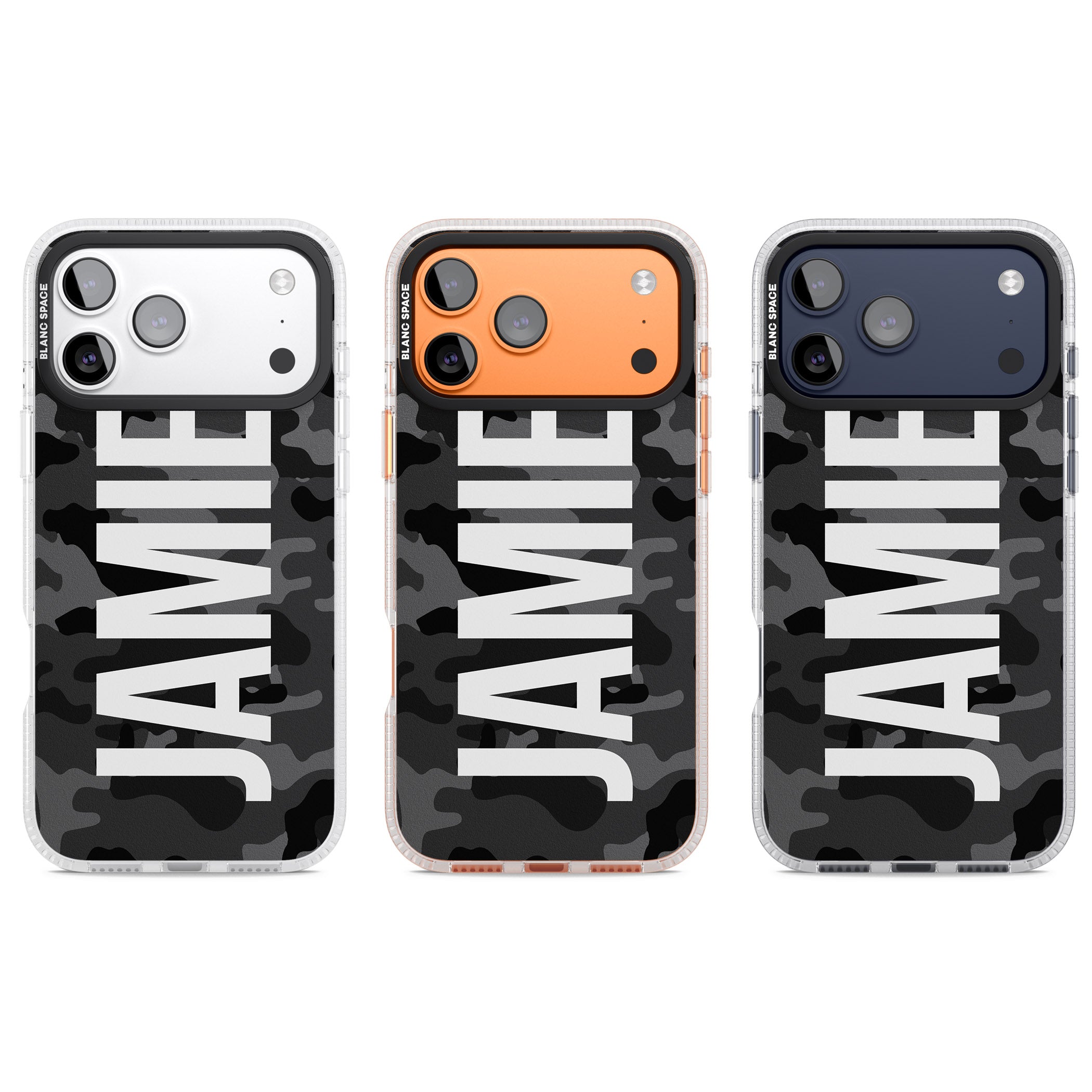 Personalised Black Camo Name Vertical iPhone 17 Pro Impact Air Clear Phone Case APT Impact Protection