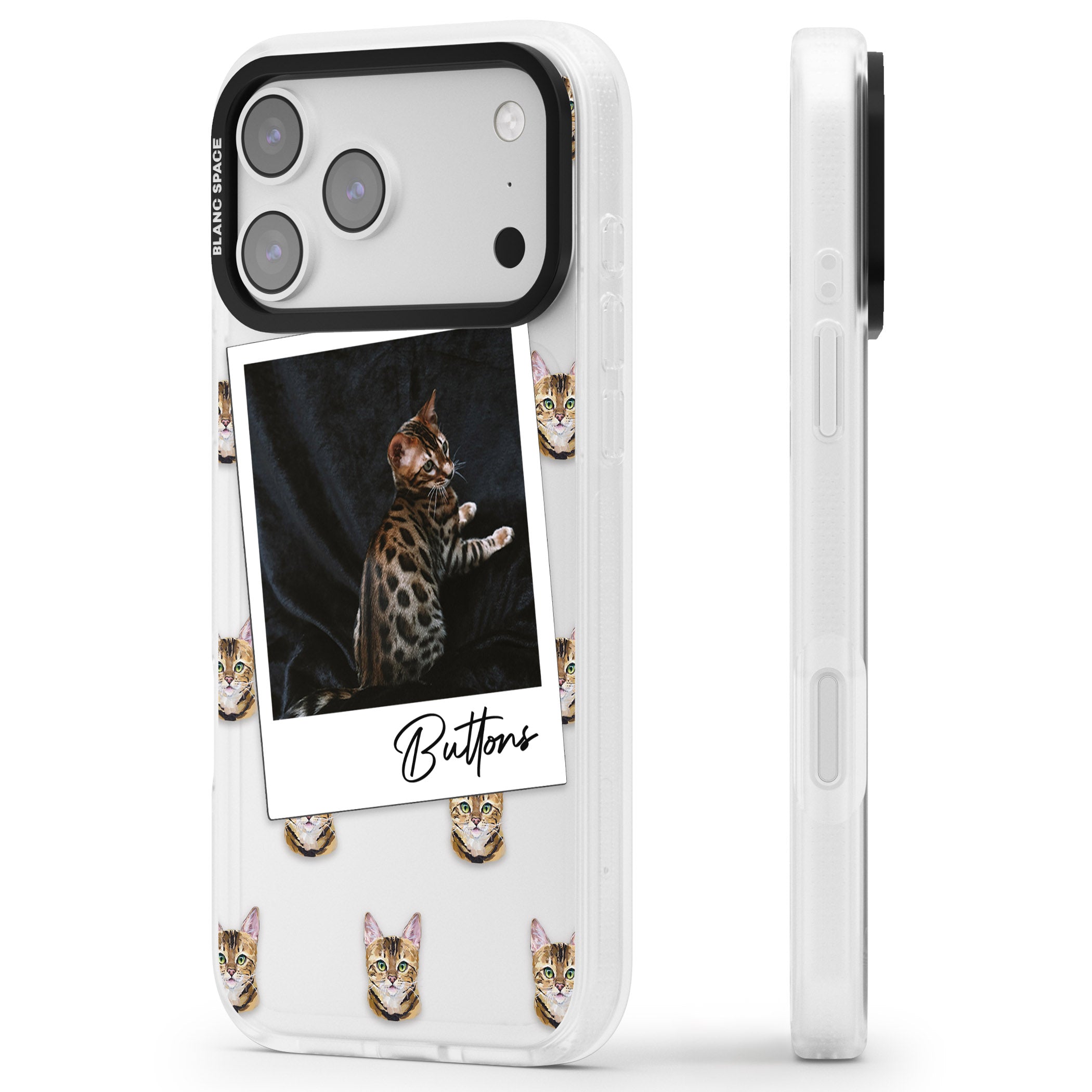 Personalised Bengal Cat Photo iPhone 17 Pro Max Impact Air Clear Phone Case Side Profile