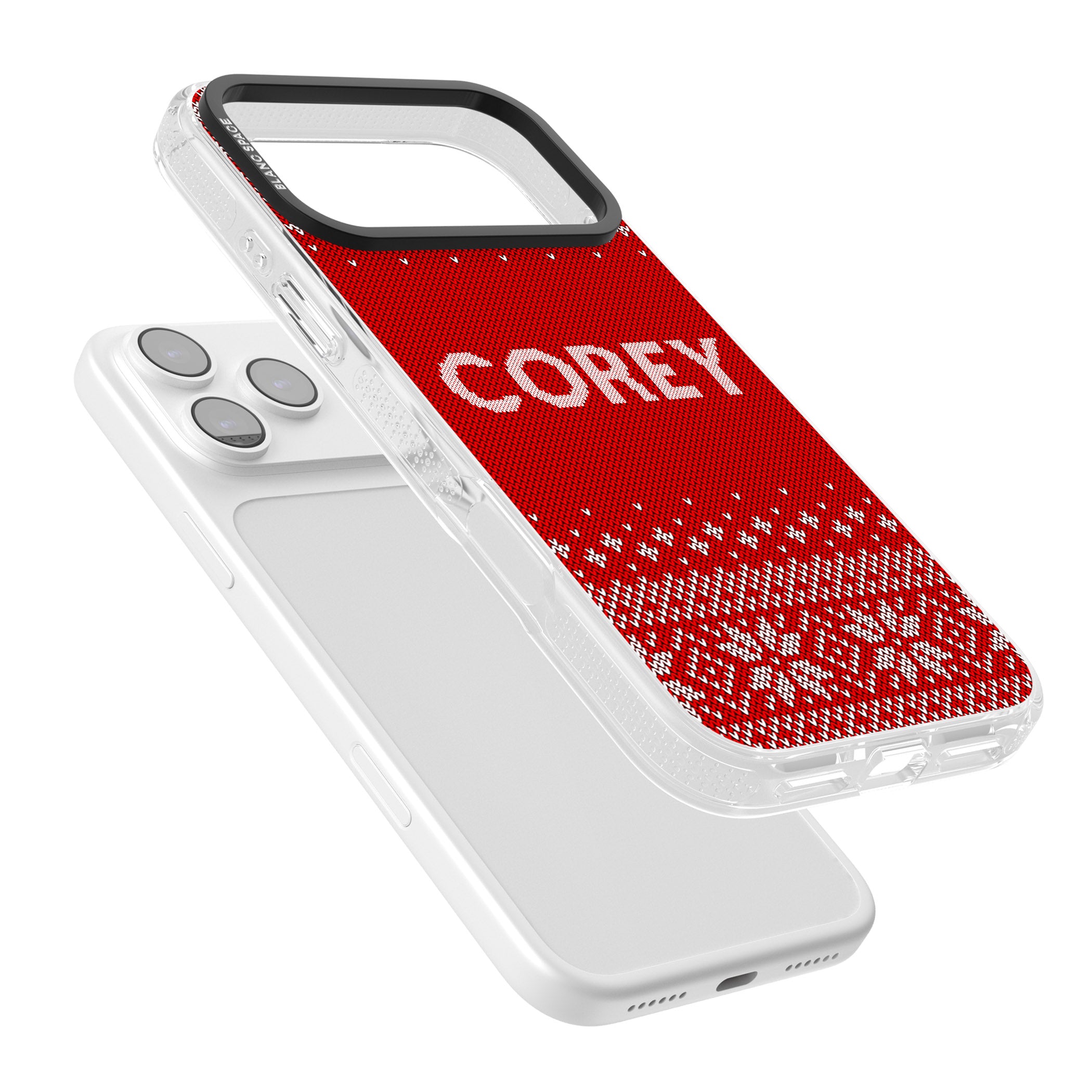 Personalised Red Christmas Knit iPhone 17 Pro Max Impact Air Clear Phone Case Colours