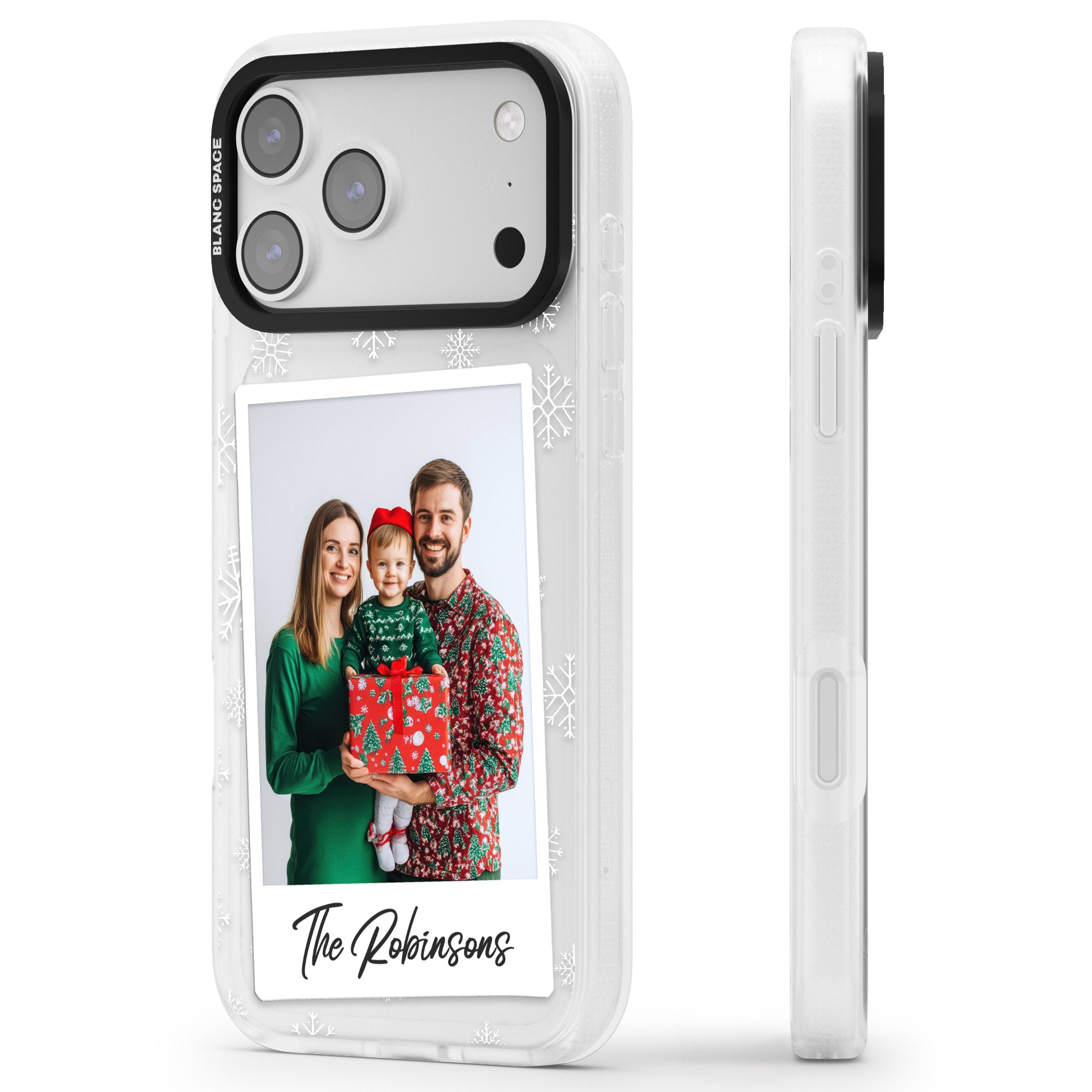 Personalised Snowflake Photo iPhone 17 Pro Impact Air Clear Phone Case Side Profile