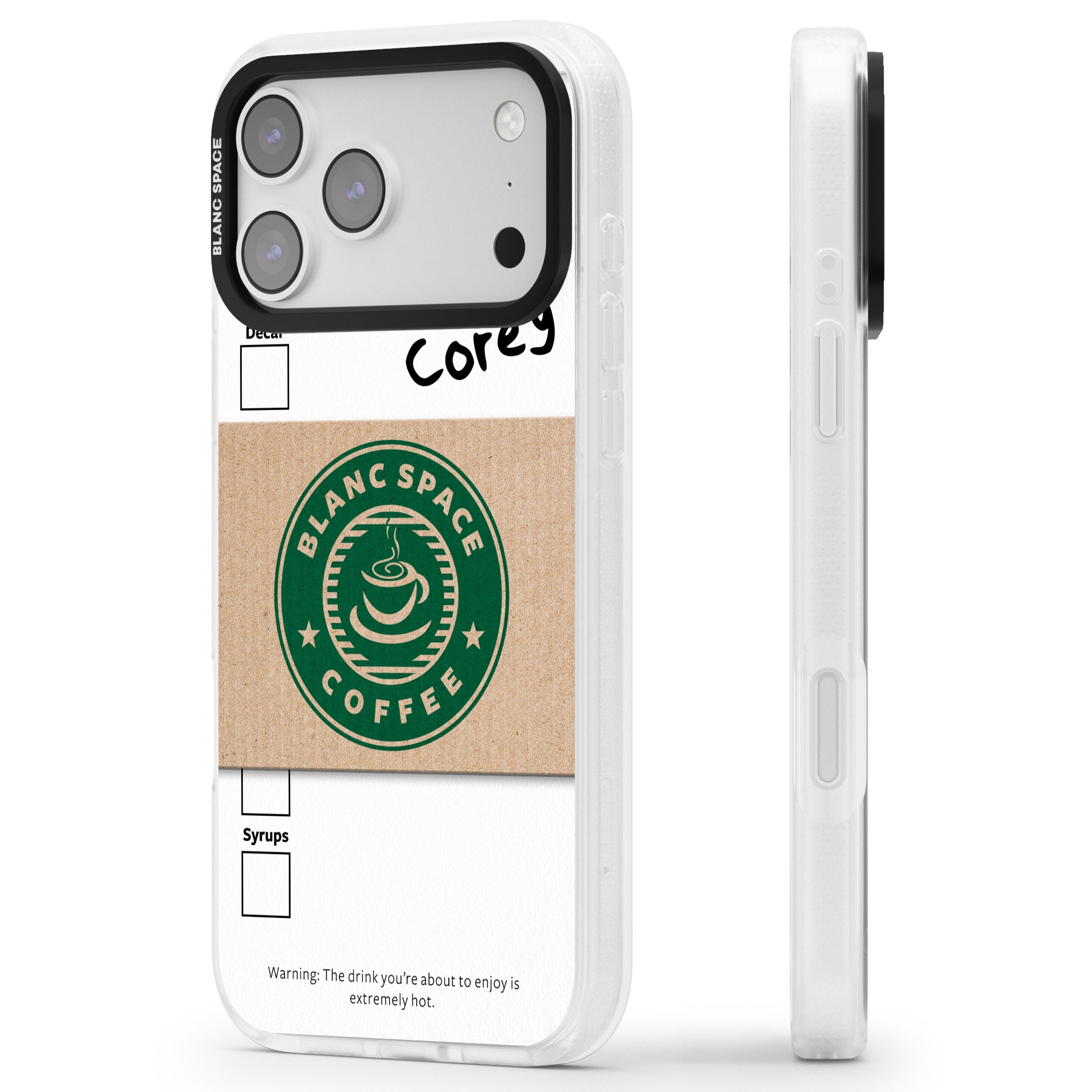 Personalised Coffee Cup iPhone 17 Pro Max Impact Air Clear Phone Case Side Profile