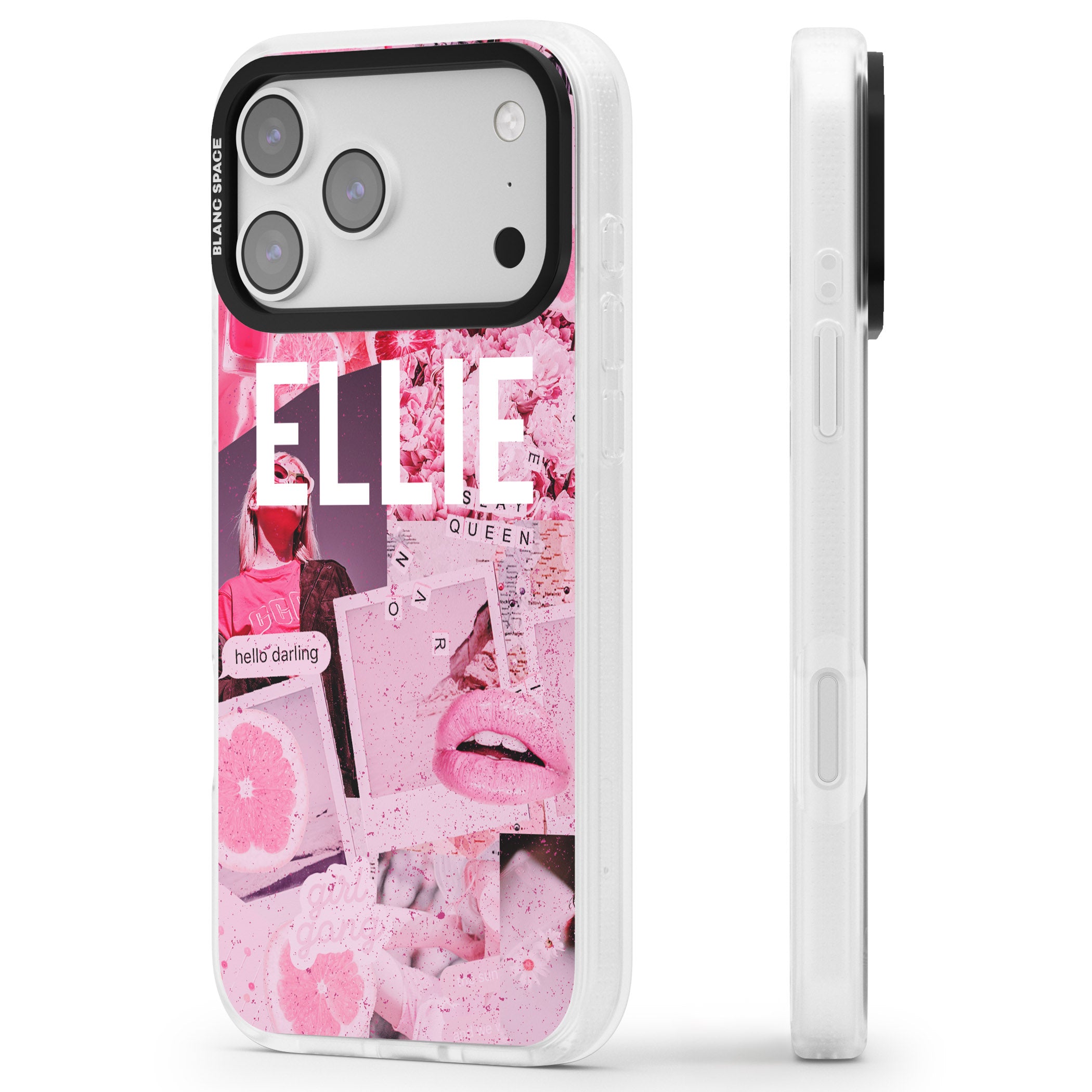 Personalised Sweet Pink Collage iPhone 17 Pro Max Impact Air Clear Phone Case Side Profile