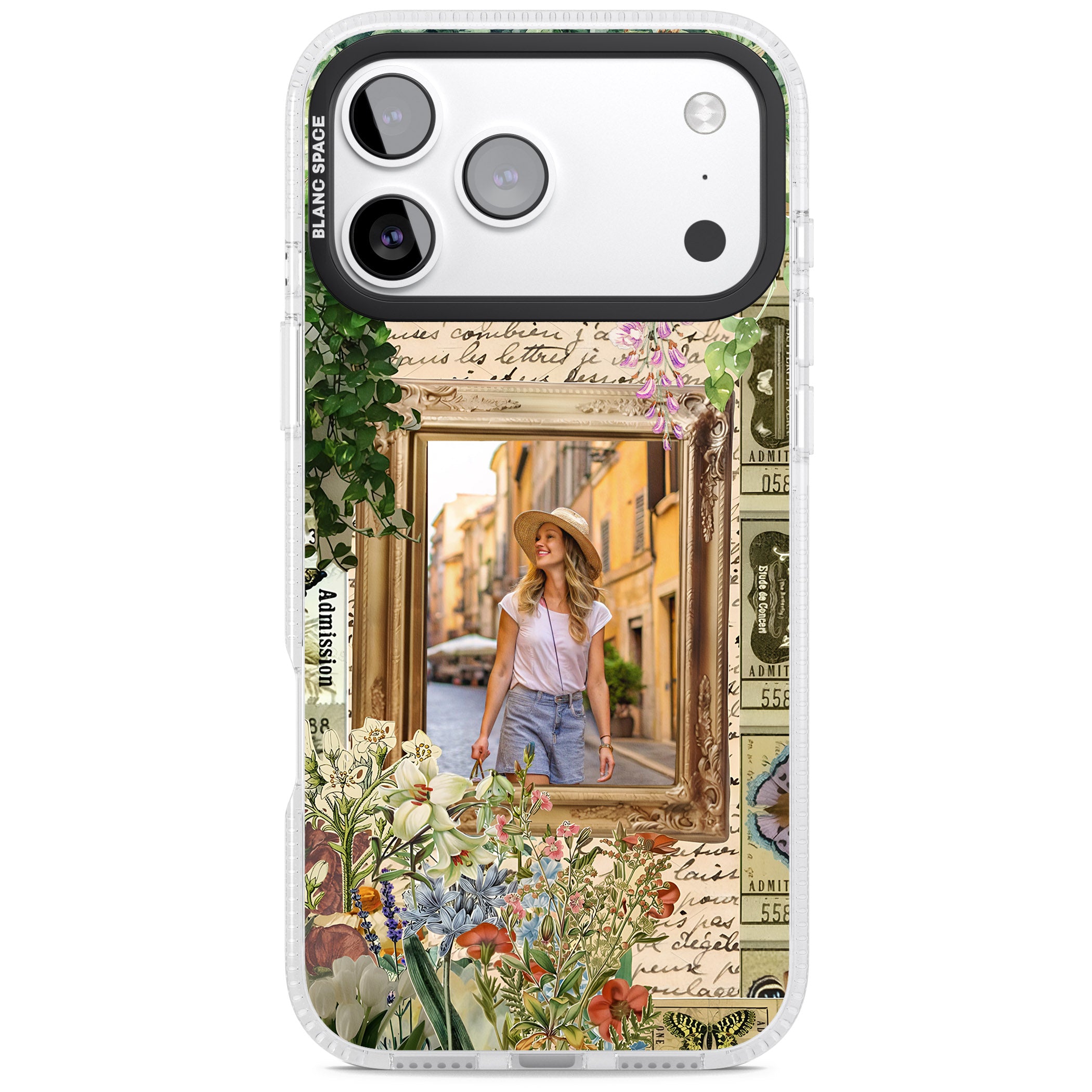 Personalised Tuscan Floral Collage Frame iPhone 17 Pro Impact Air Clear Phone Case