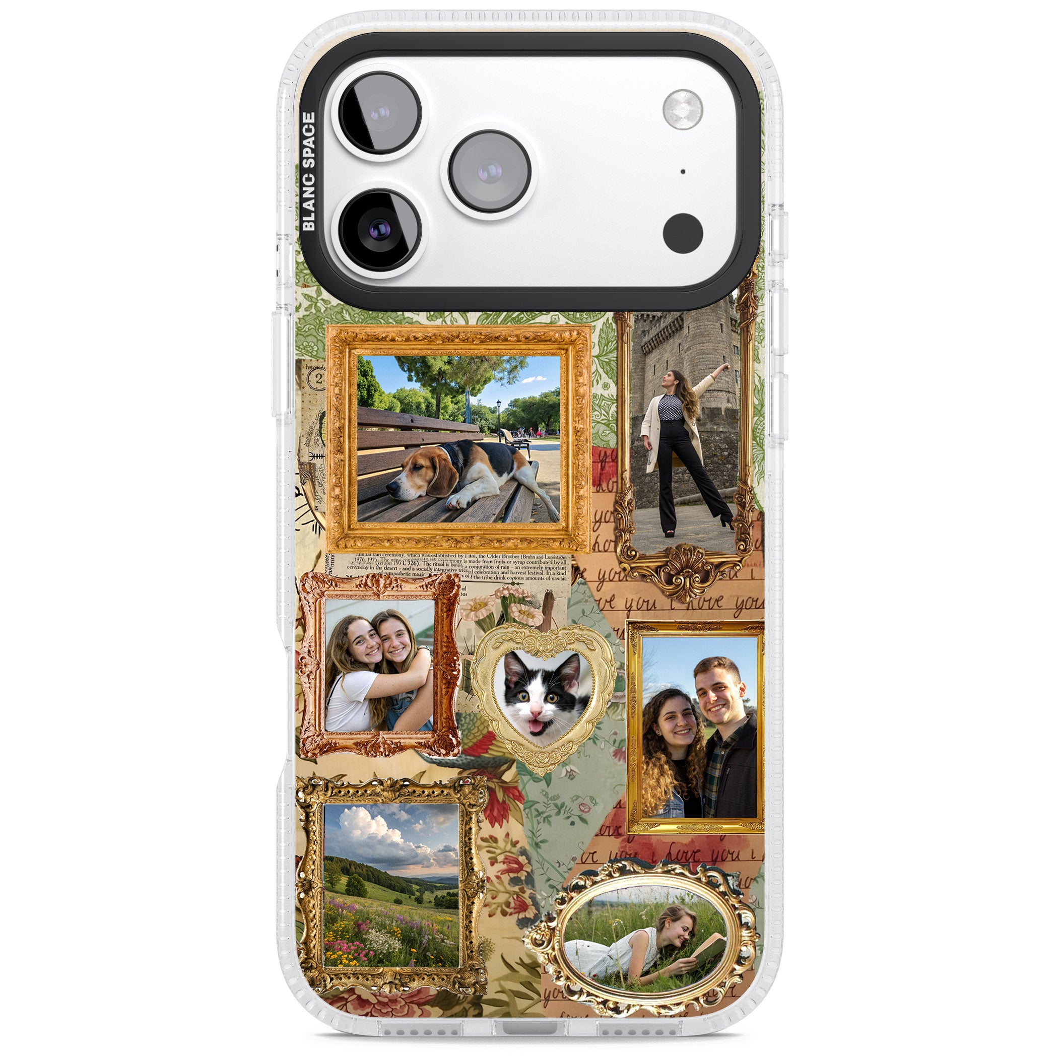 Personalised Vintage Frame Collage iPhone 17 Pro Impact Air Clear Phone Case