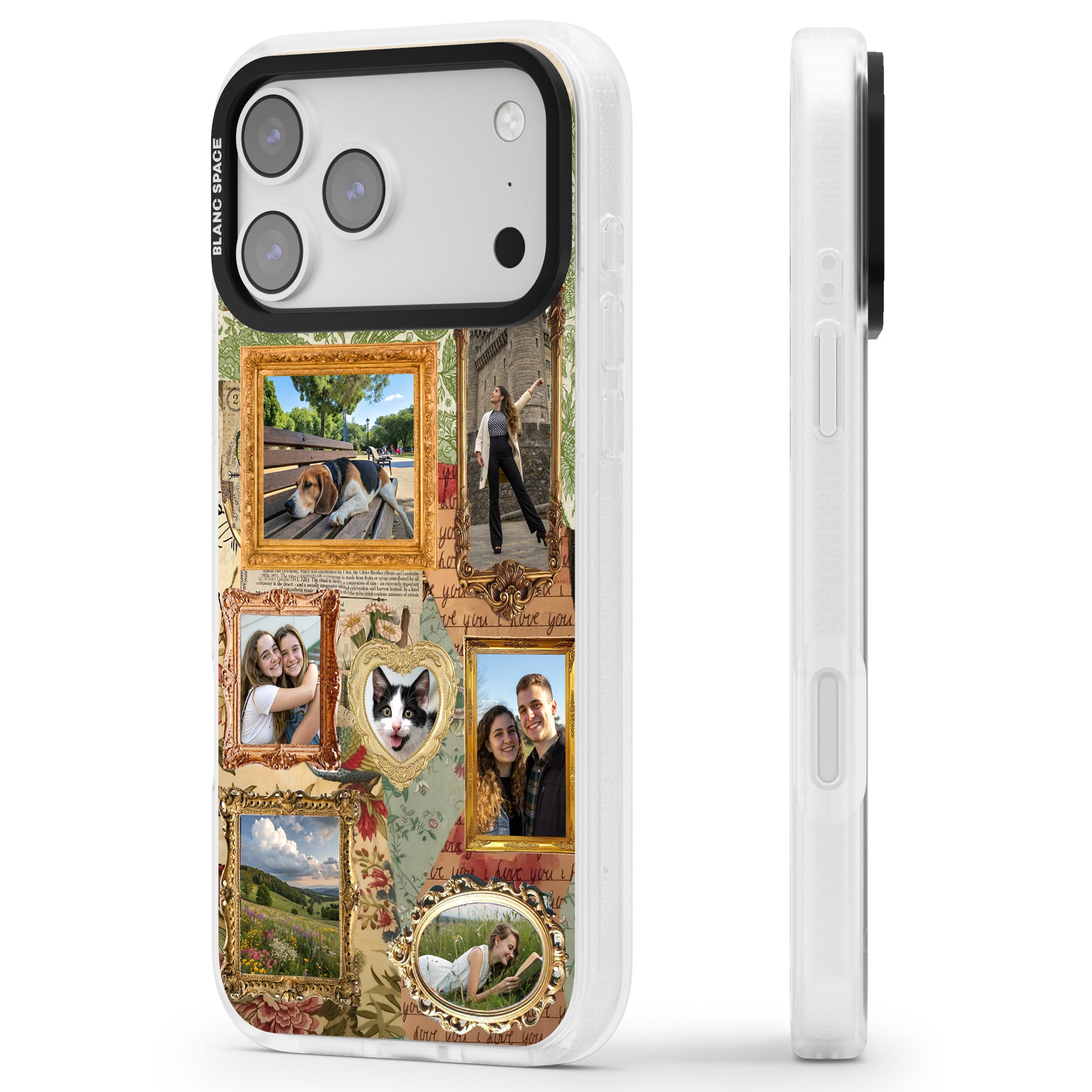 Personalised Vintage Frame Collage iPhone 17 Pro Impact Air Clear Phone Case Side Profile