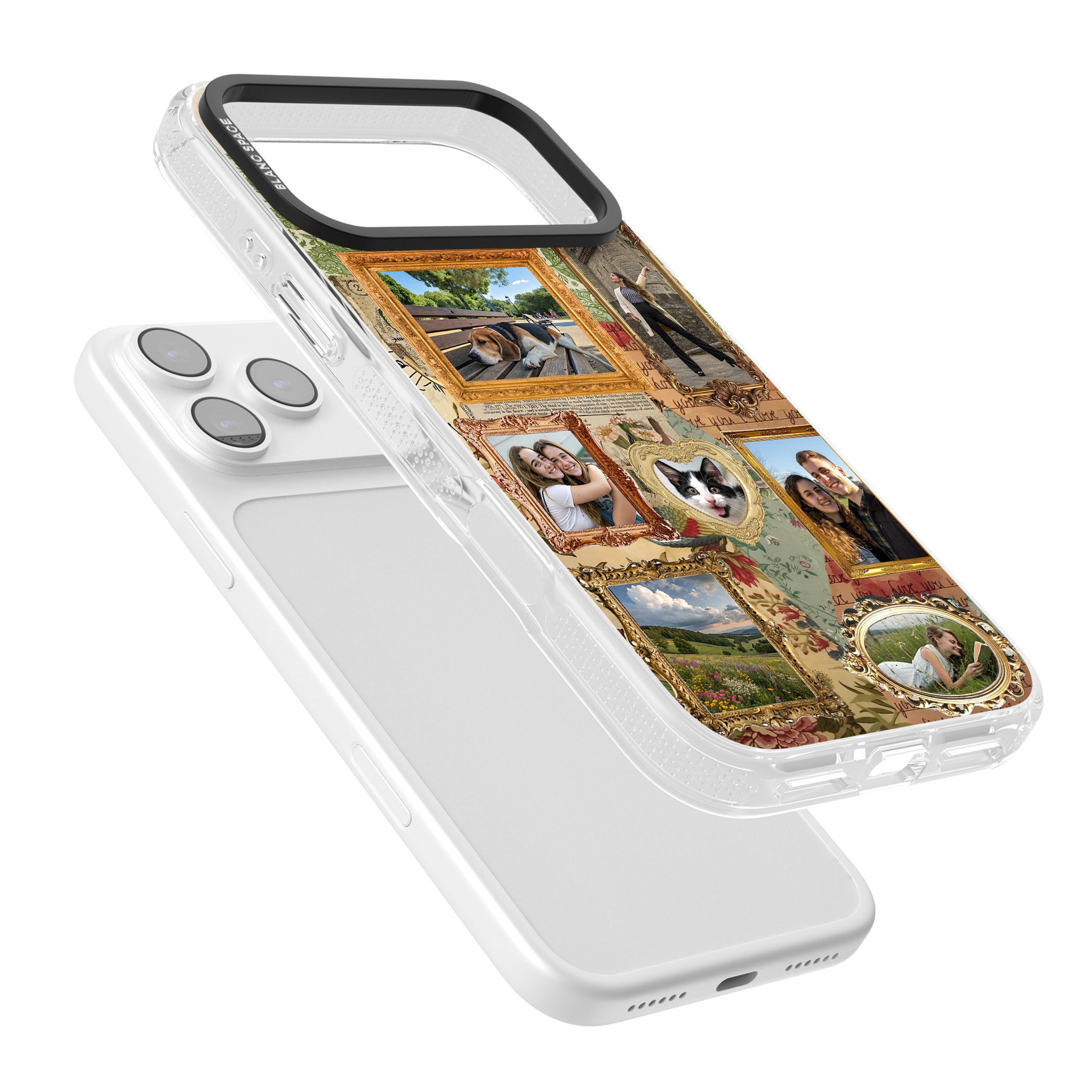 Personalised Vintage Frame Collage iPhone 17 Pro Impact Air Clear Phone Case Colours
