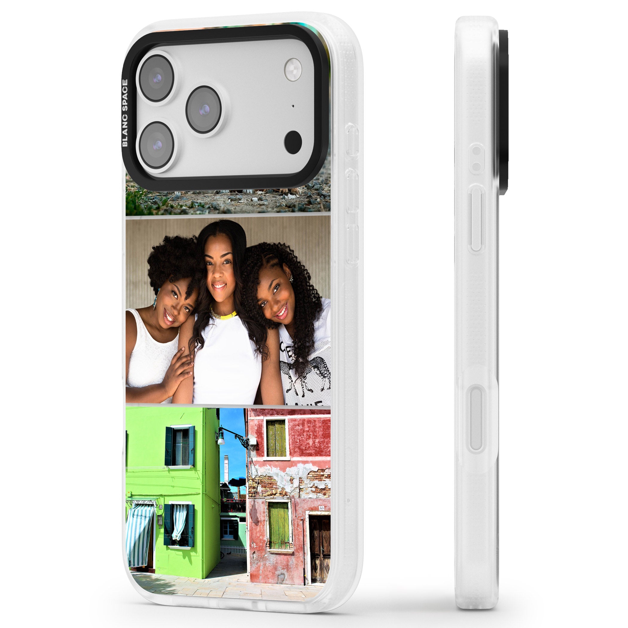 Personalised 3 Photo Grid iPhone 17 Pro Impact Air Clear Phone Case Side Profile