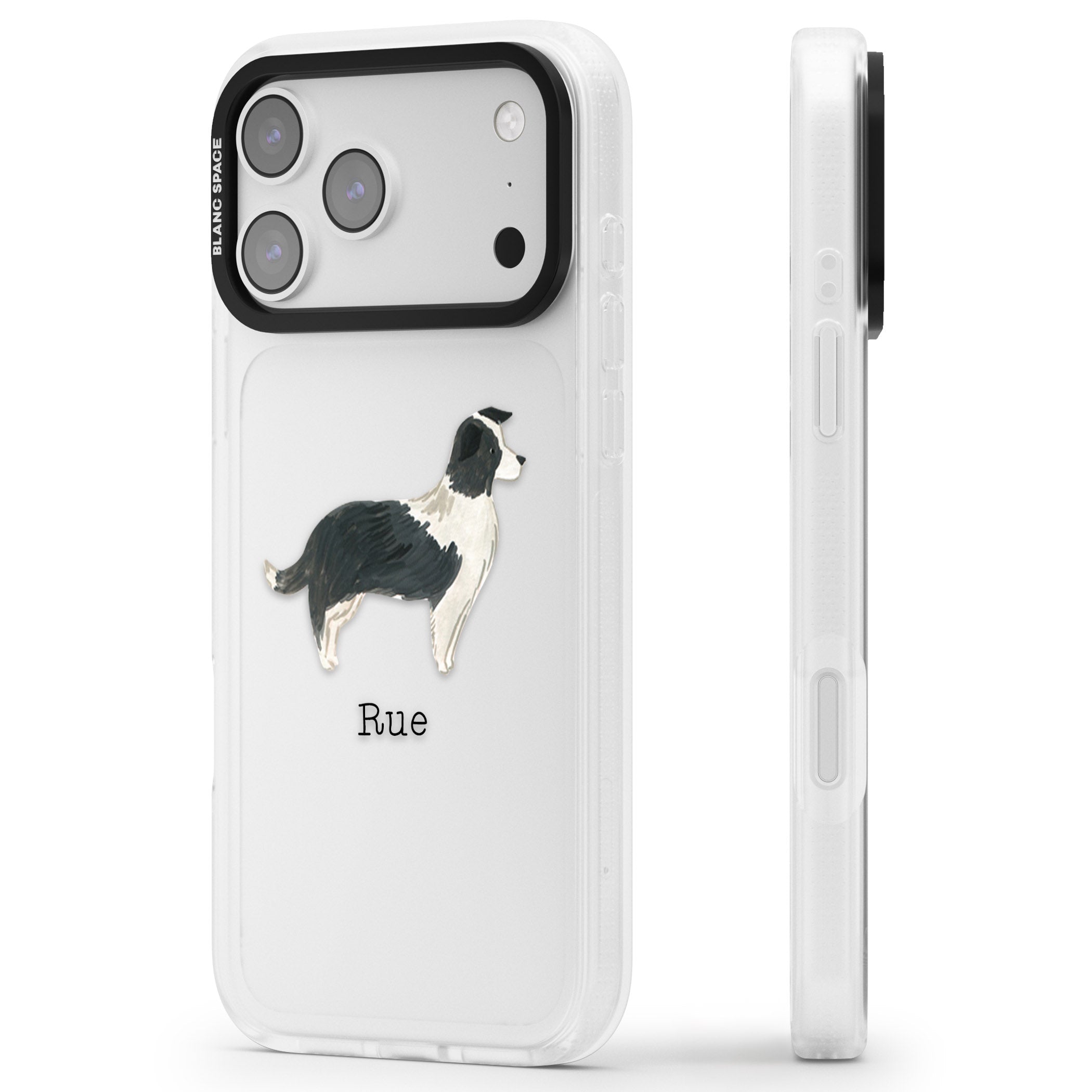 Personalised Border Collie iPhone 17 Pro Impact Air Clear Phone Case Side Profile