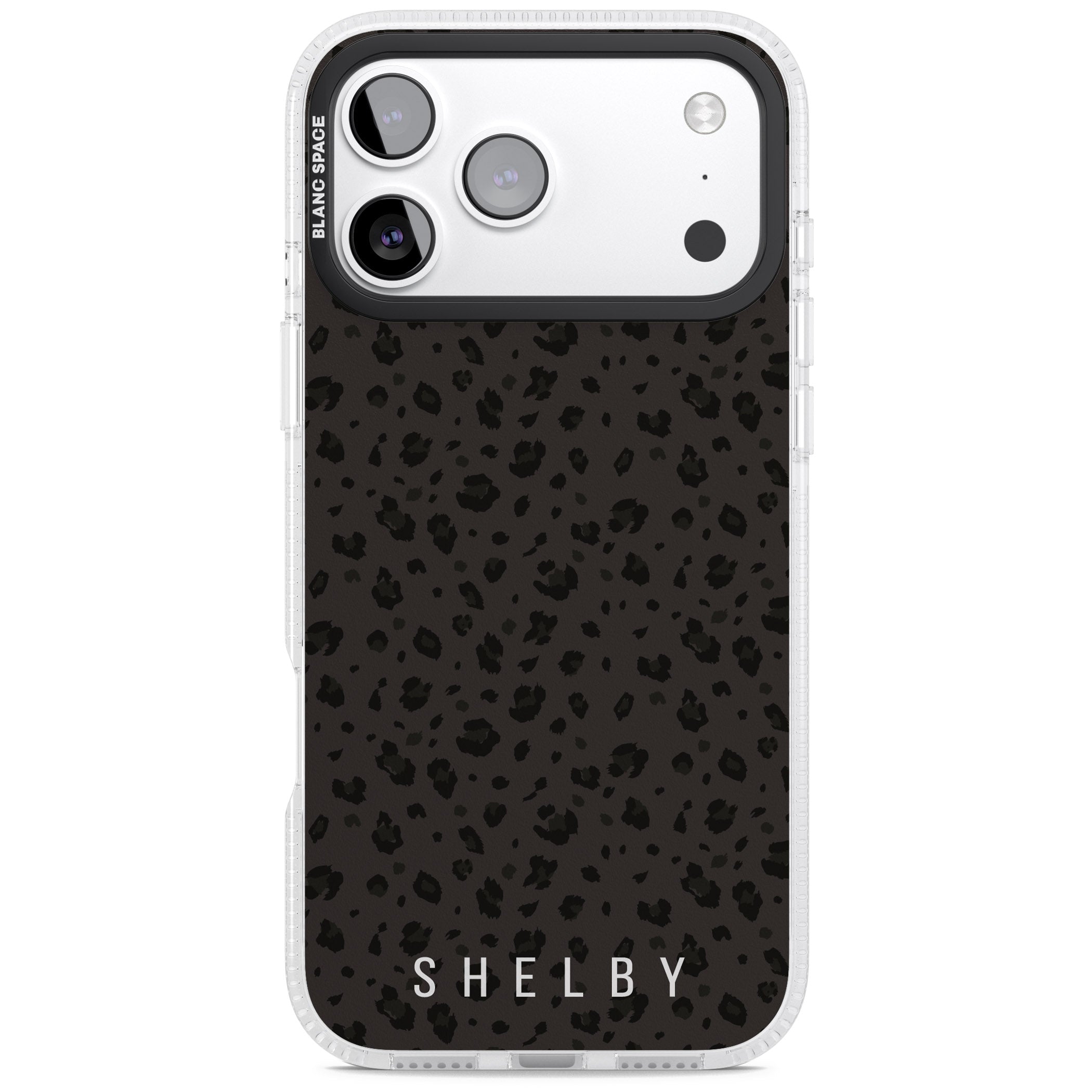 Personalised Dark Leopard Lettering iPhone 17 Pro Impact Air Clear Phone Case