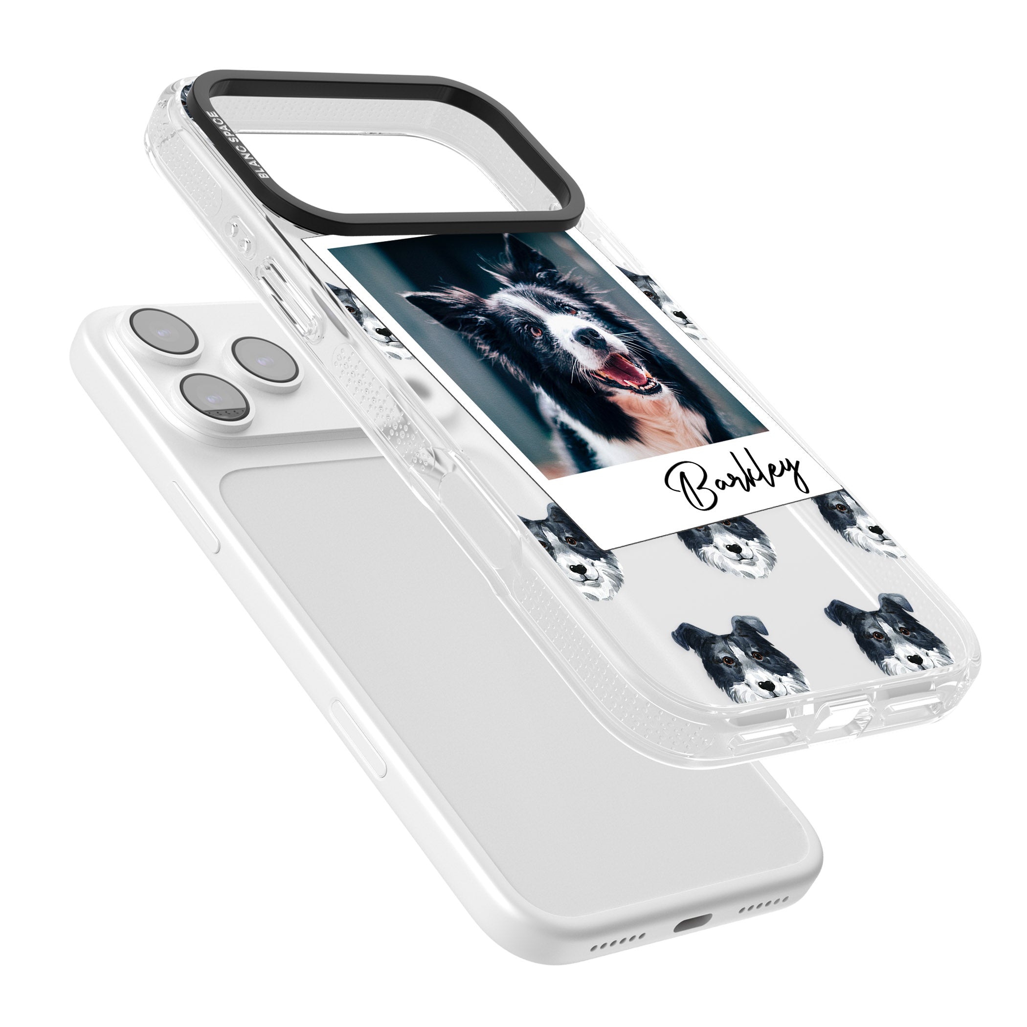 Personalised Border Collie Instant Camera Photo iPhone 17 Pro Impact Air Clear Phone Case Colours