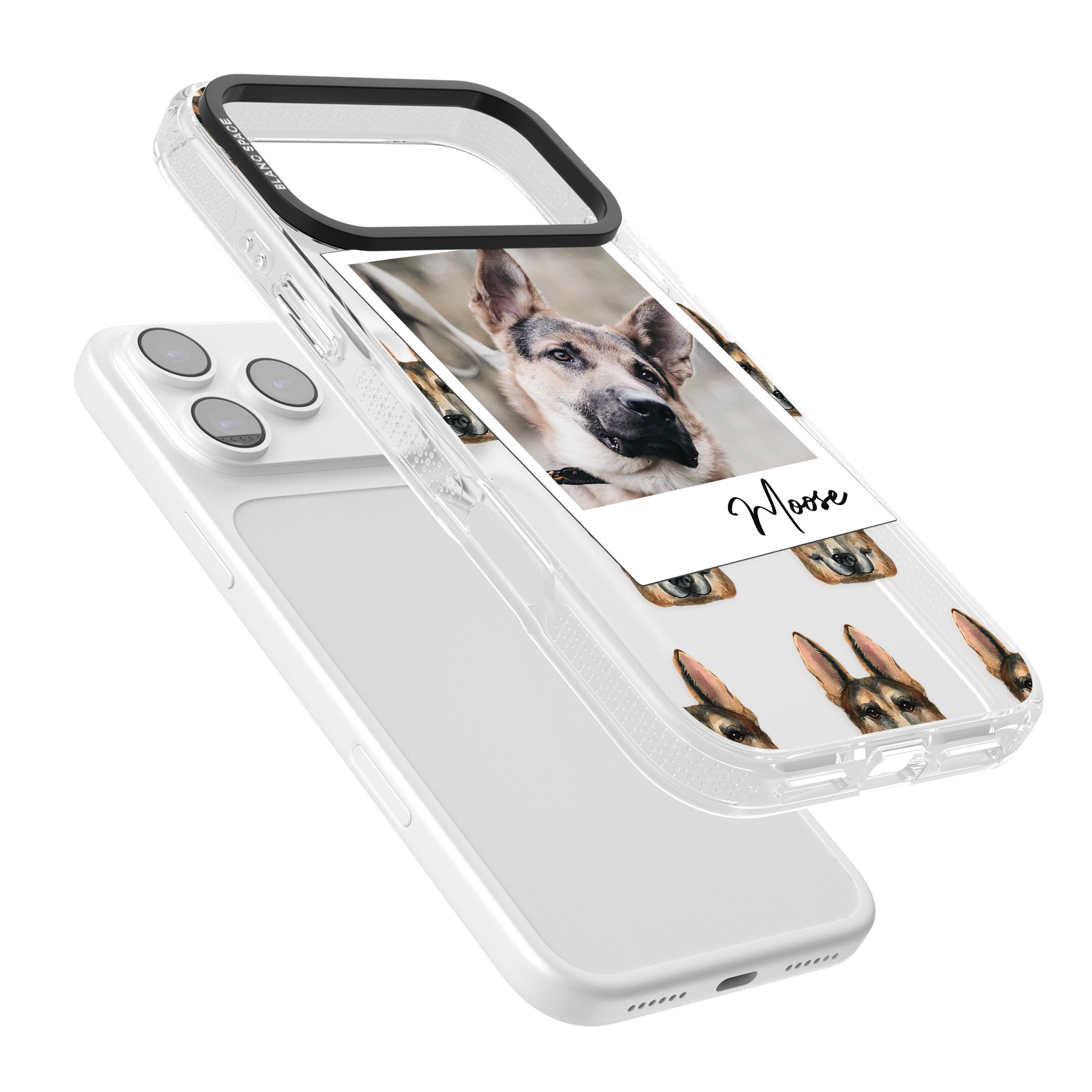 Personalised German Shepherd Instant Camera Photo iPhone 17 Pro Impact Air Clear Phone Case Colours