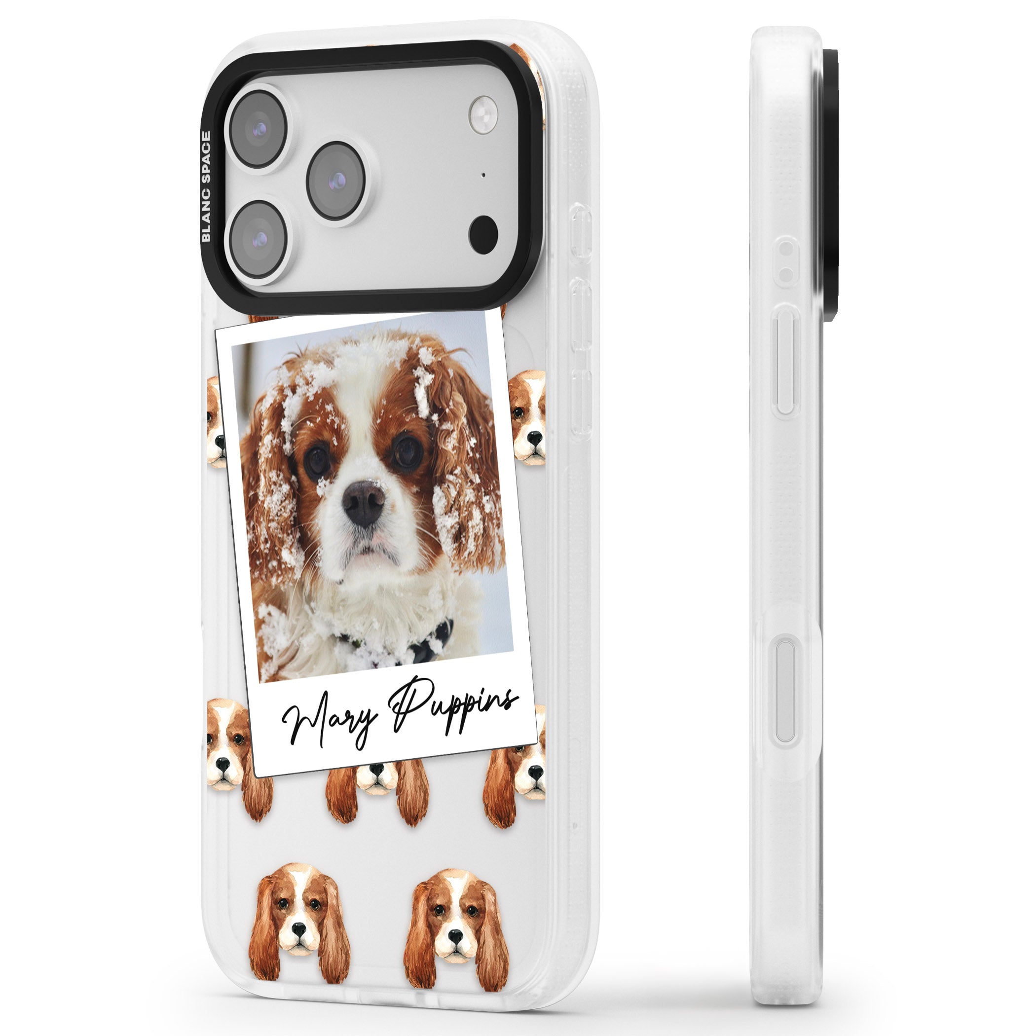 Personalised Cavalier King Charles Instant Camera Photo iPhone 17 Pro Max Impact Air Clear Phone Case Side Profile