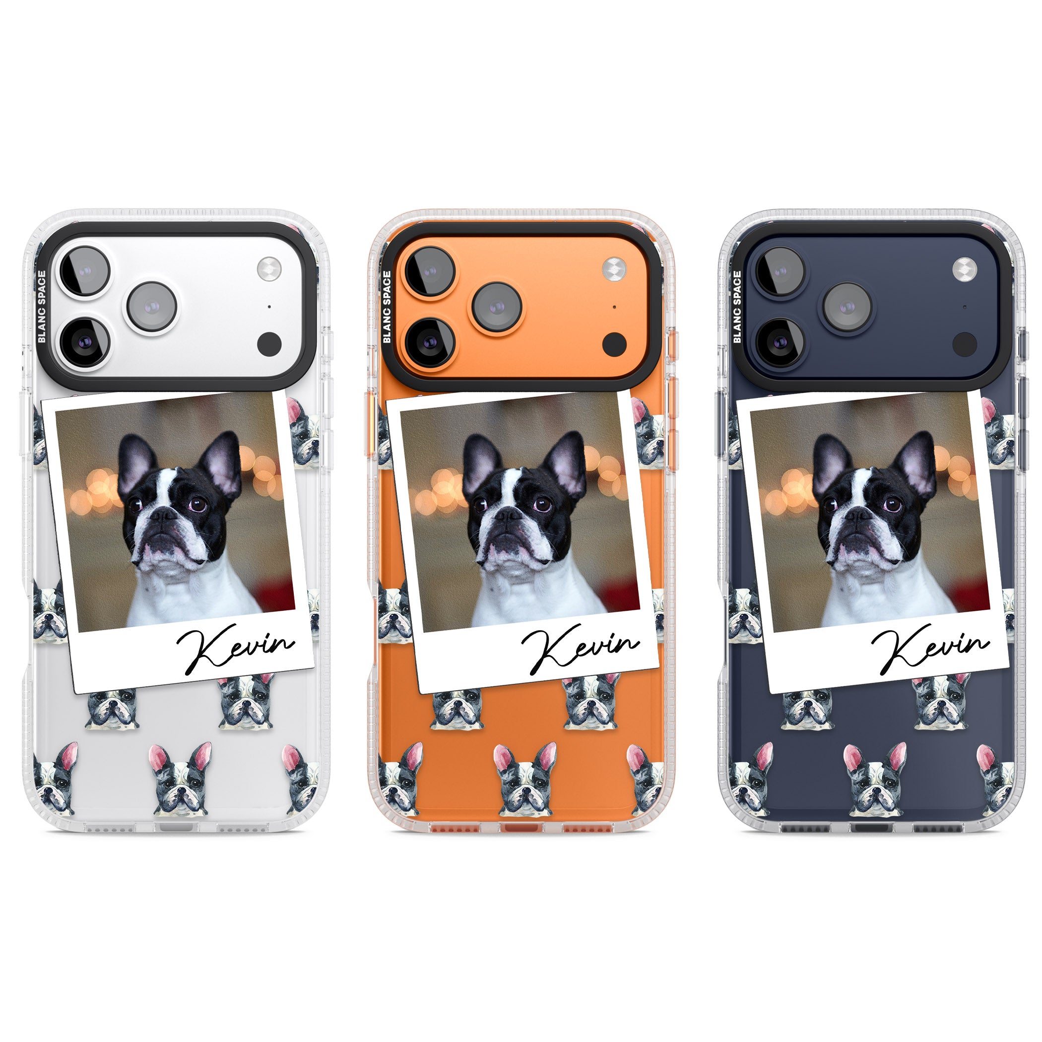 Personalised Black & White French Bulldog Instant Camera Photo iPhone 17 Pro Impact Air Clear Phone Case APT Impact Protection