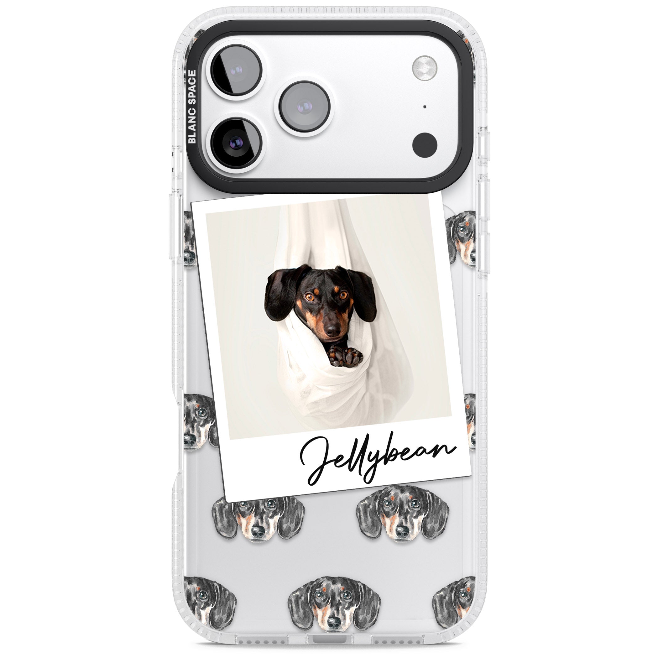 Personalised Black Dachshund Instant Camera Photo iPhone 17 Pro Max Impact Air Clear Phone Case