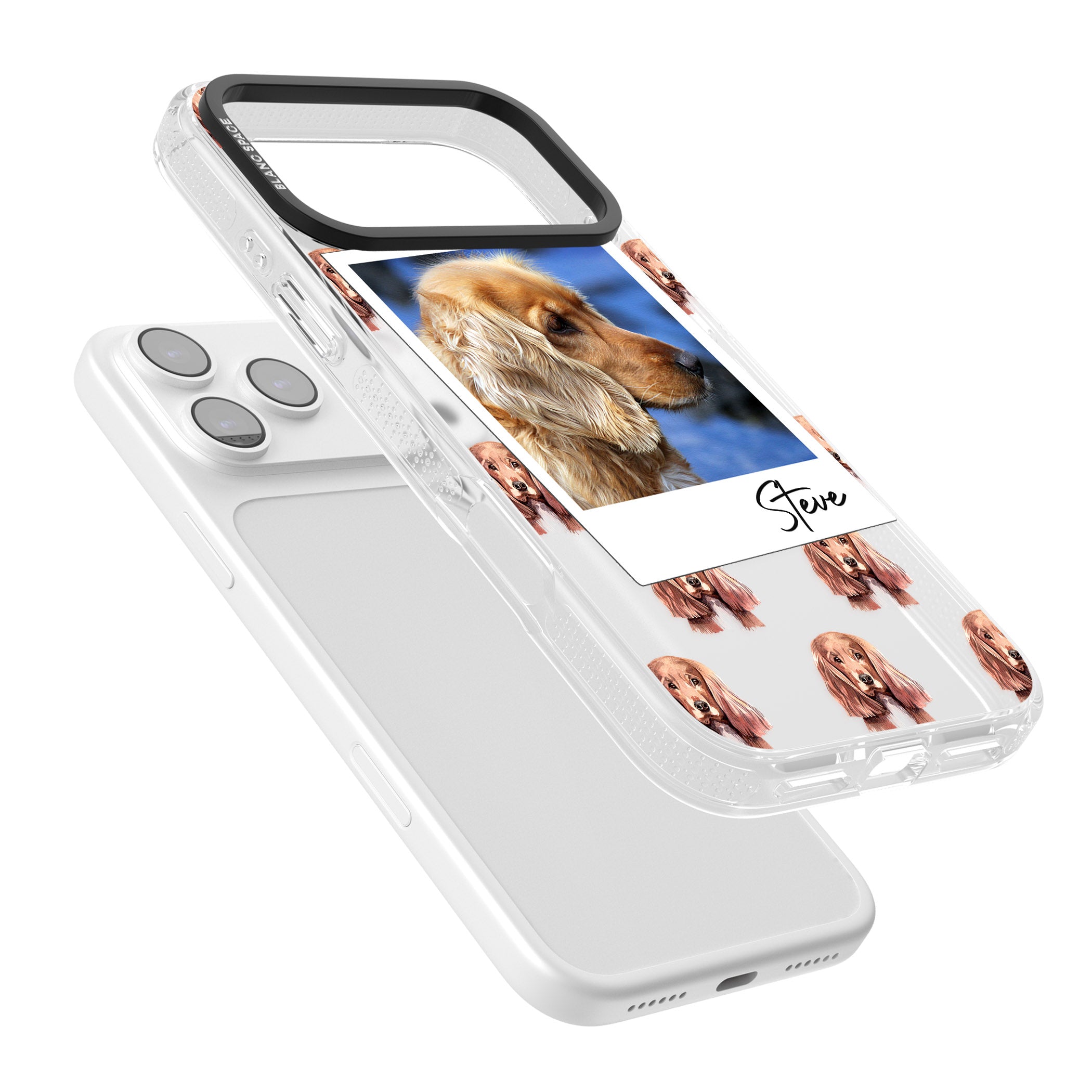 Personalised Cocker Spaniel Instant Camera Photo iPhone 17 Pro Impact Air Clear Phone Case Colours