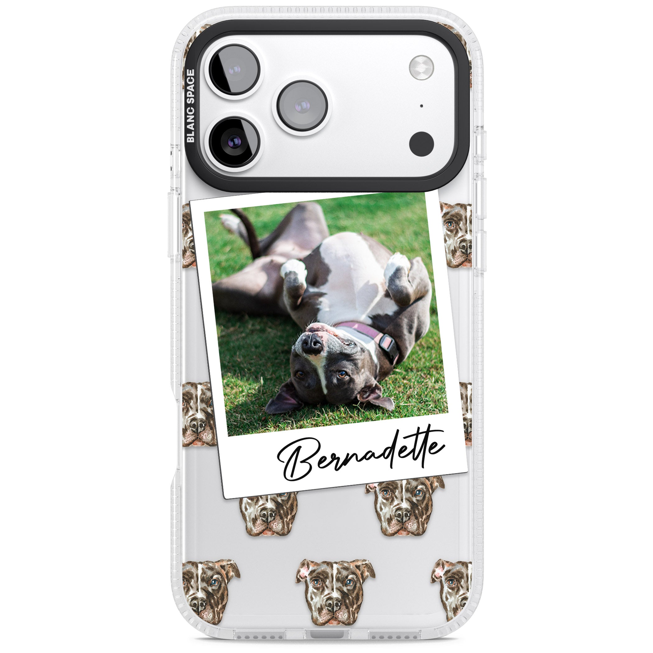 Personalised Staffordshire Bull Terrier Instant Camera Photo iPhone 17 Pro Max Impact Air Clear Phone Case