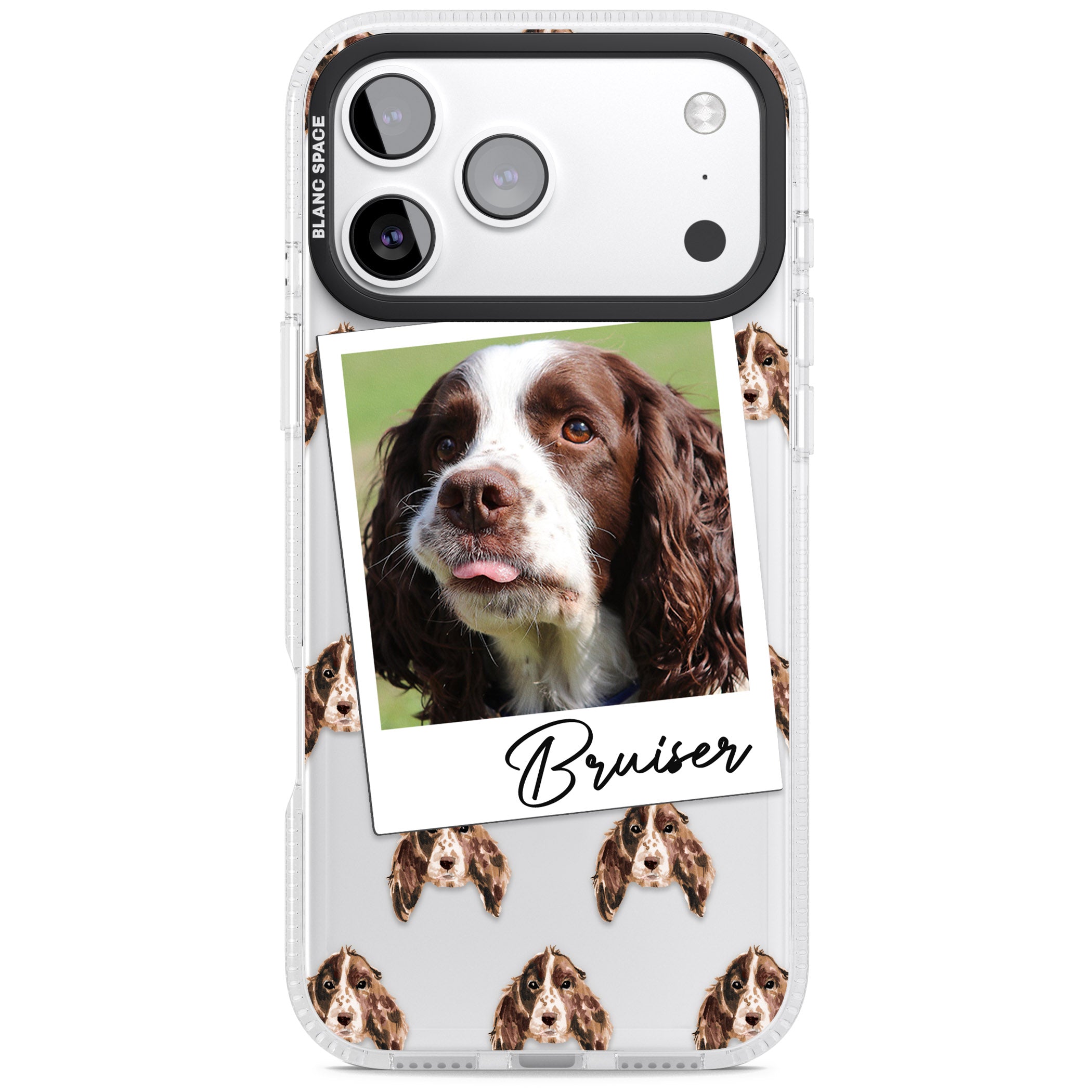 Personalised Springer Spaniel Instant Camera Photo iPhone 17 Pro Impact Air Clear Phone Case