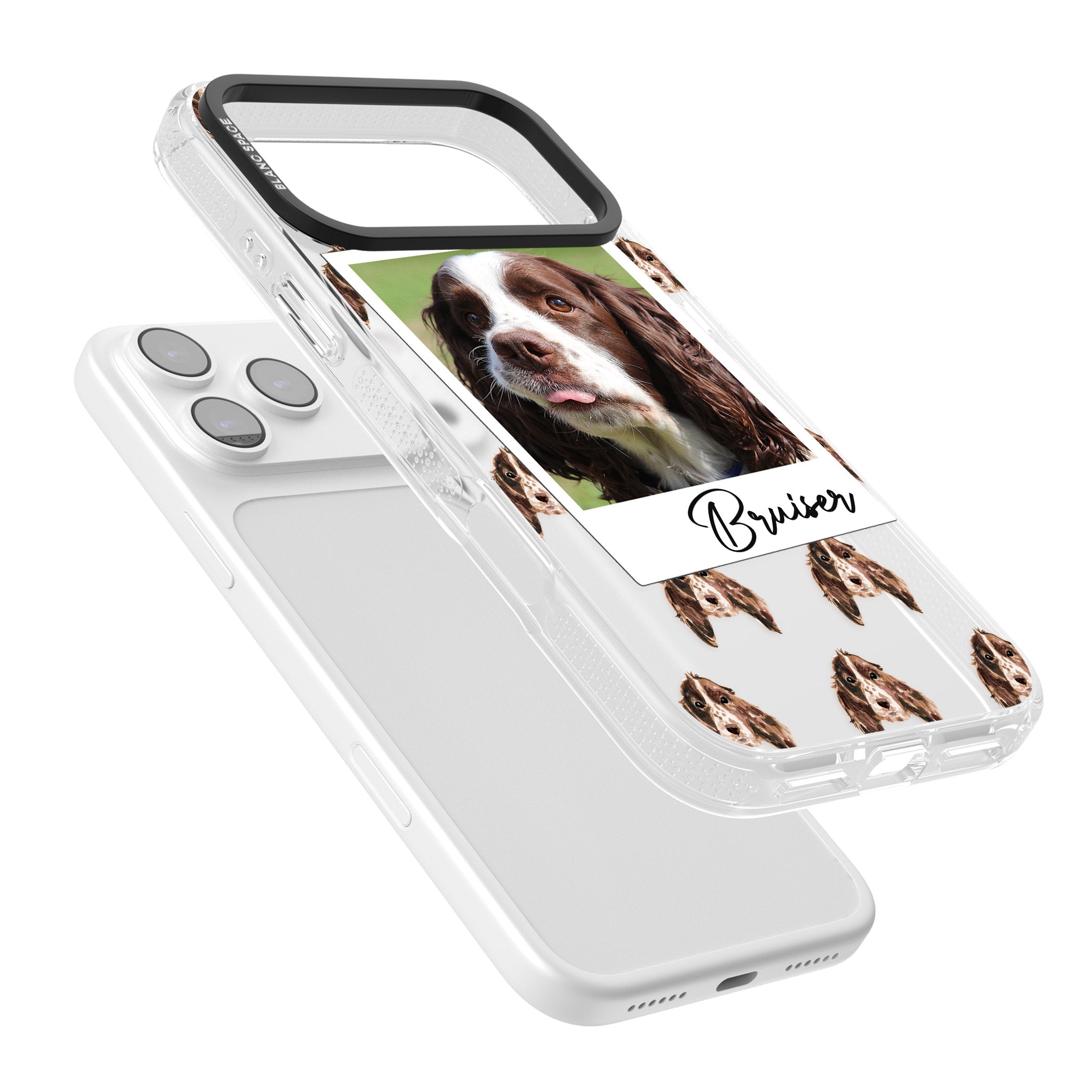 Personalised Springer Spaniel Instant Camera Photo iPhone 17 Pro Impact Air Clear Phone Case Colours