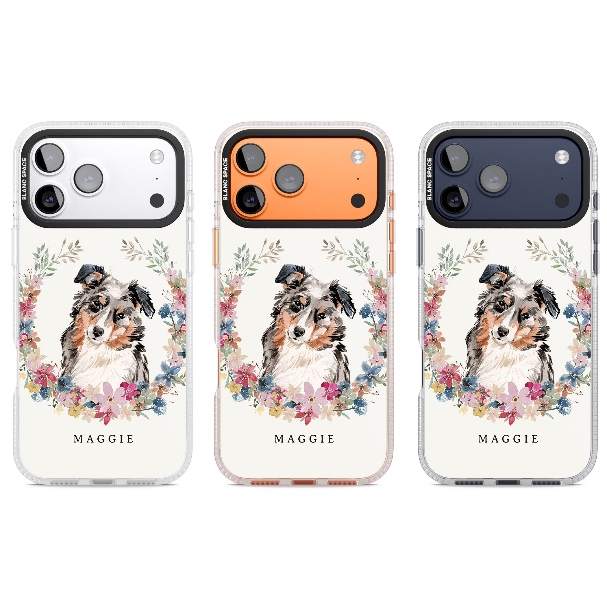 Personalised Australian Shepherd Floral Portrait iPhone 17 Pro Impact Air Clear Phone Case APT Impact Protection