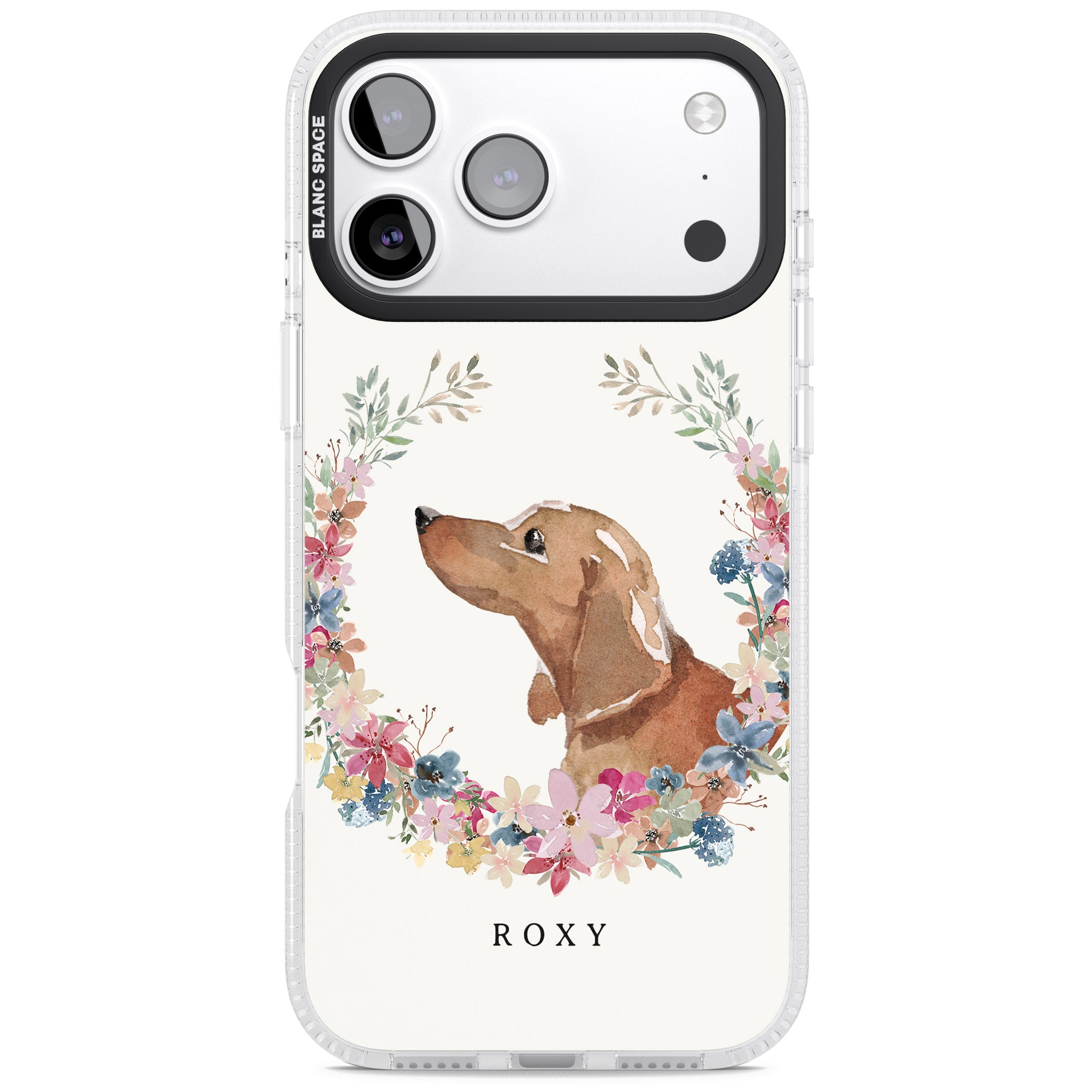 Personalised Tan Dachshund Floral Portrait iPhone 17 Pro Max Impact Air Clear Phone Case