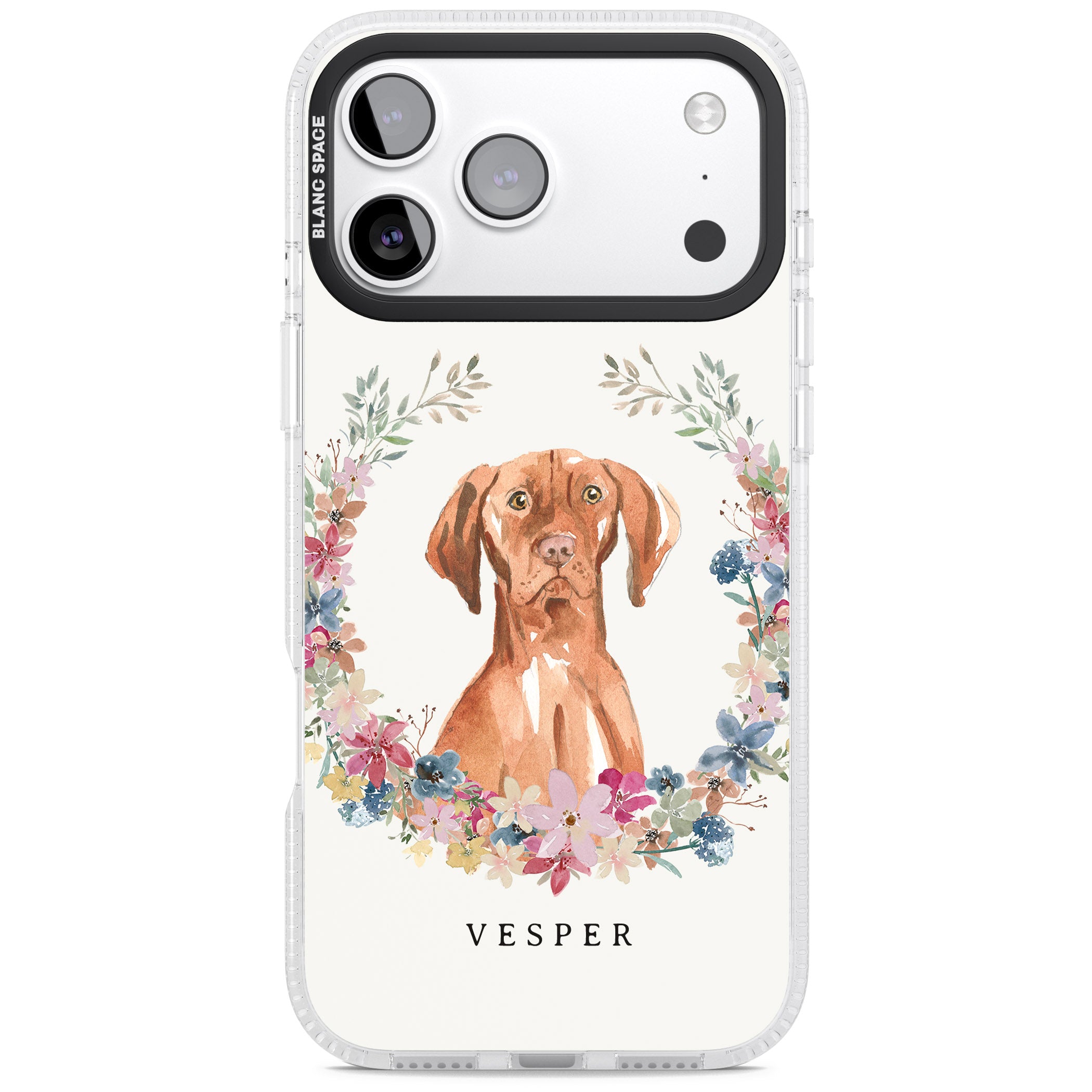 Personalised Hungarian Vizsla Floral Portrait iPhone 17 Pro Max Impact Air Clear Phone Case