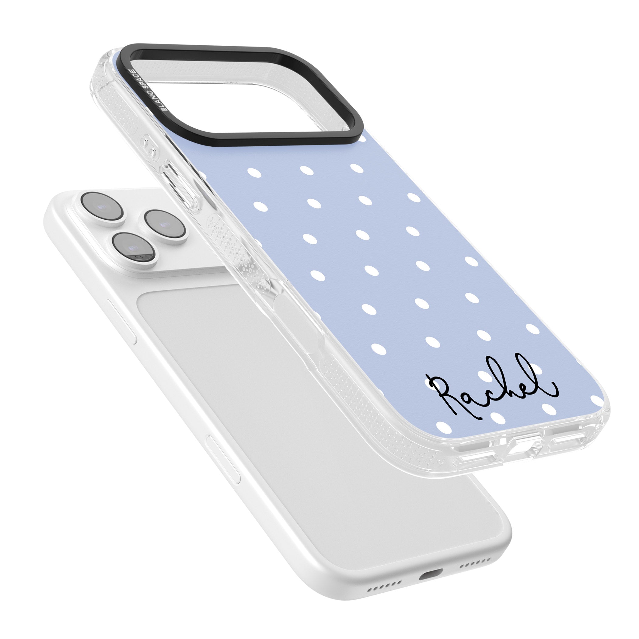 Personalised Simple Light Blue Dots iPhone 17 Pro Impact Air Clear Phone Case Colours