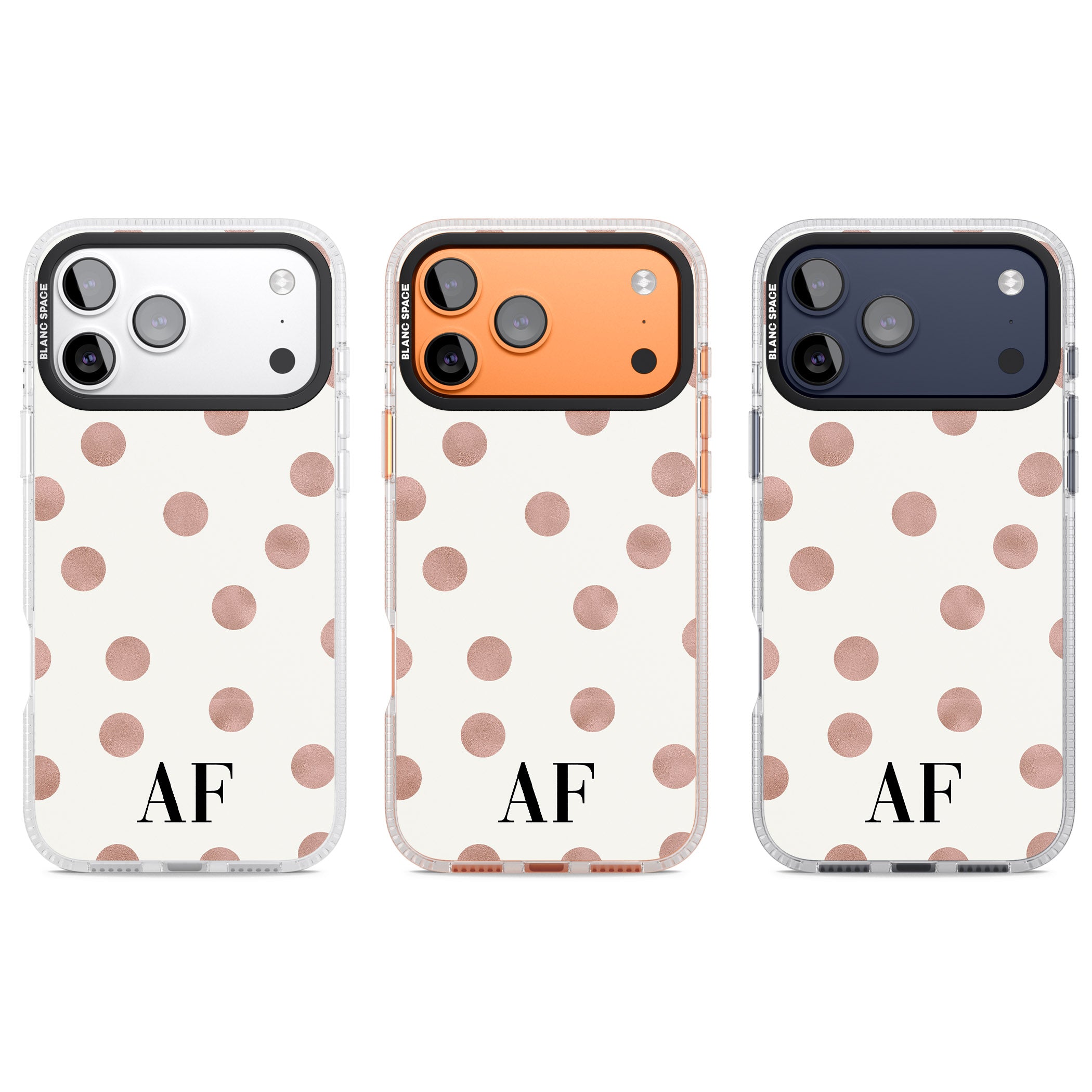 Personalised Rose Gold Dots & Initials iPhone 17 Pro Impact Air Clear Phone Case APT Impact Protection