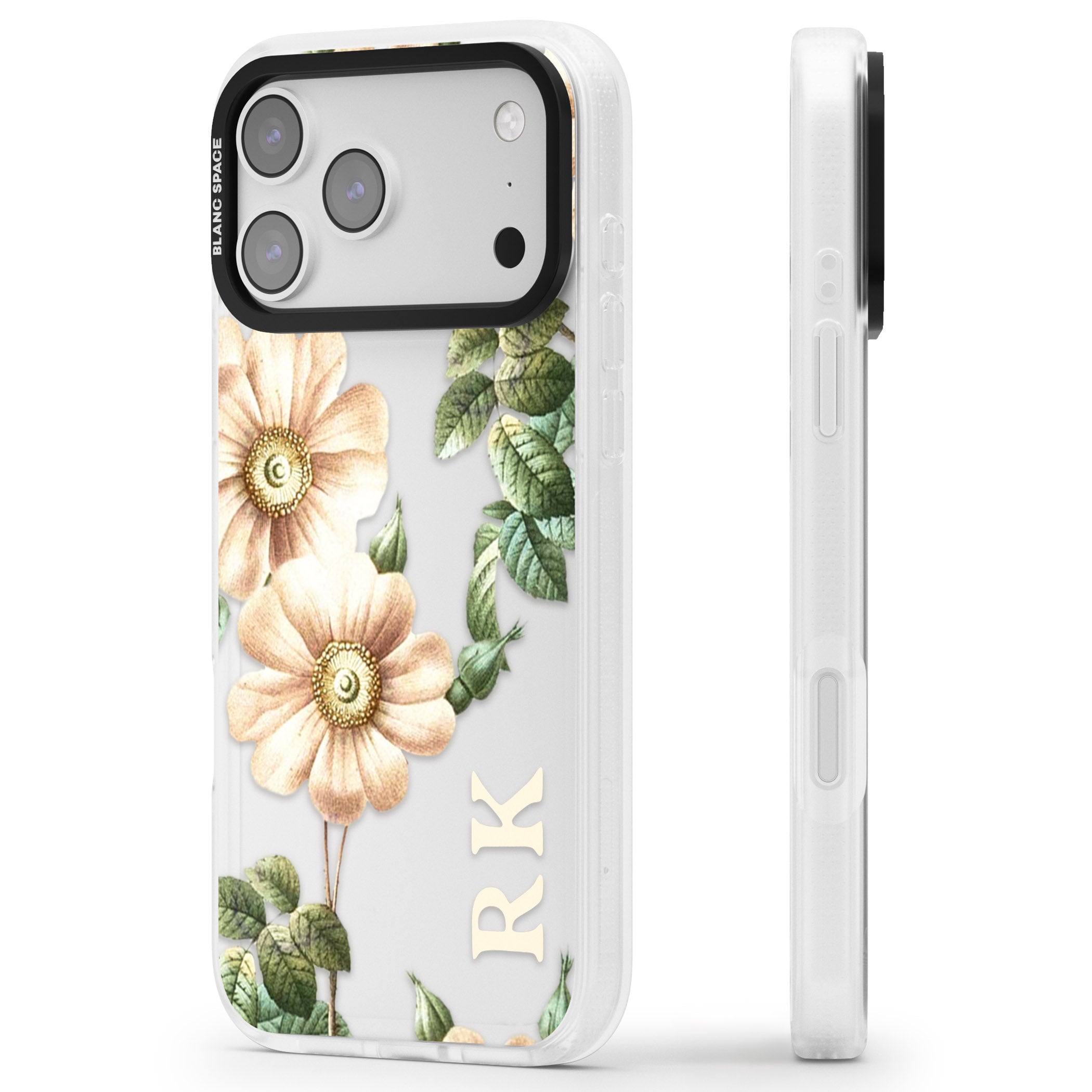 Personalised Vintage Floral Anemone iPhone 17 Pro Max Impact Air Clear Phone Case Side Profile