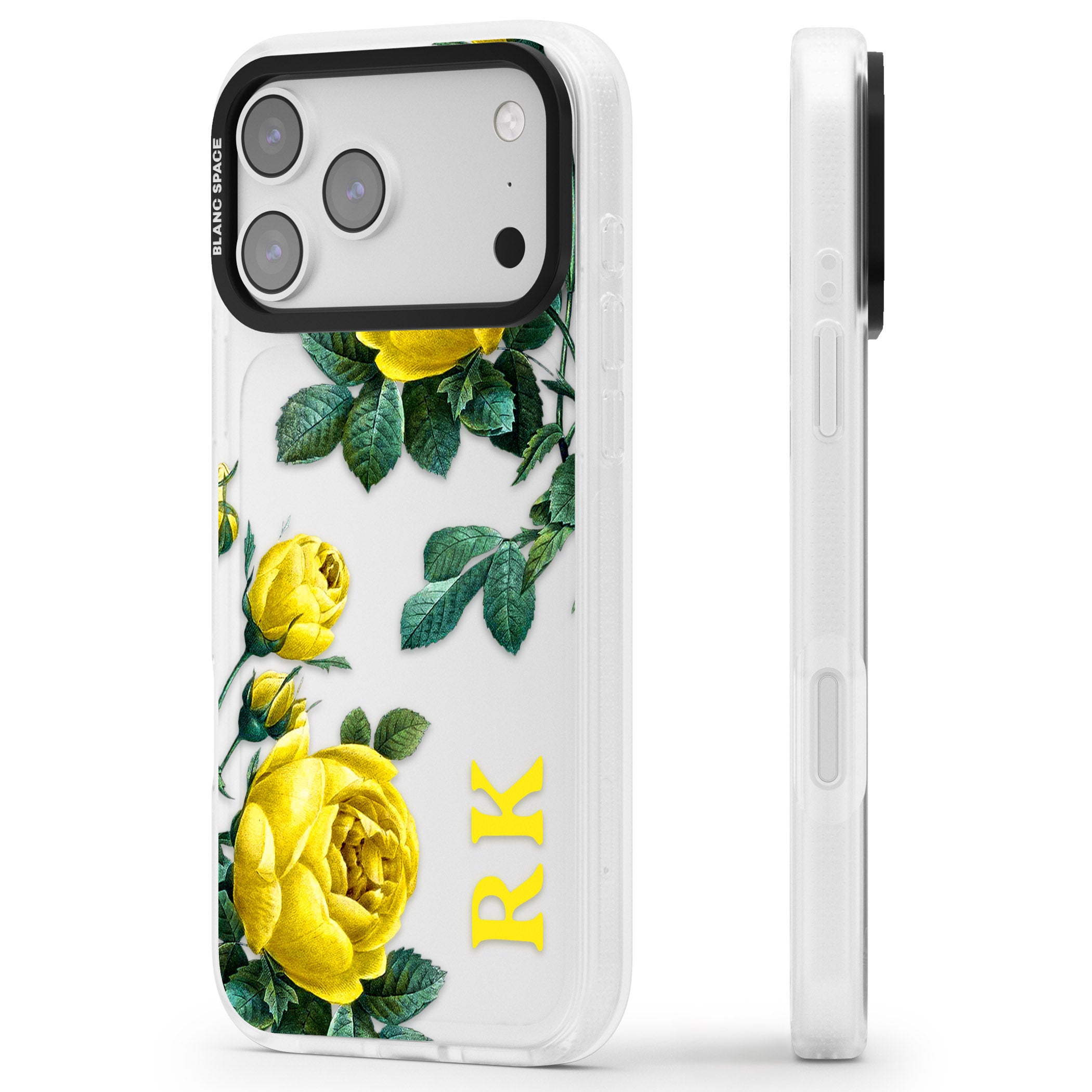 Personalised Vintage Floral Yellow Roses iPhone 17 Pro Max Impact Air Clear Phone Case Side Profile