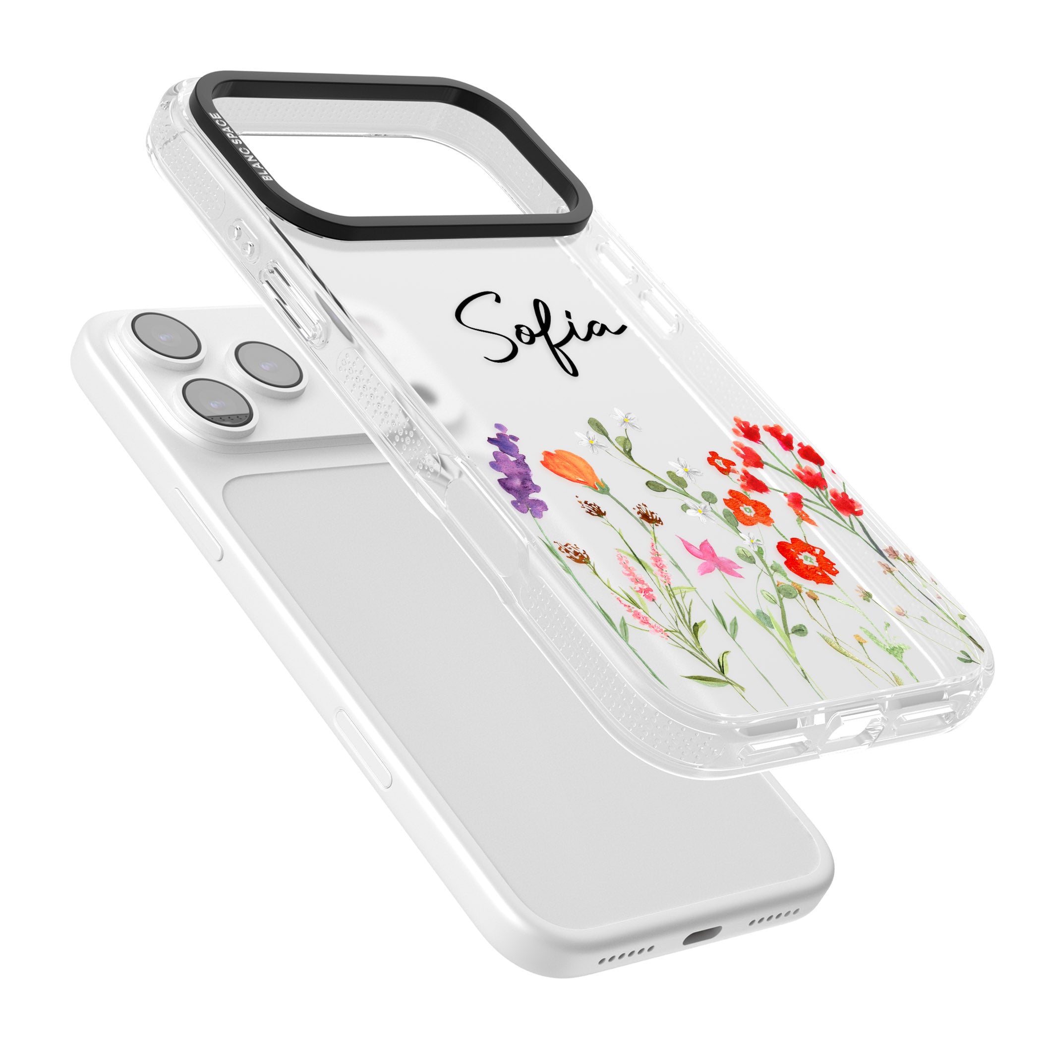 Personalised Spring Wildflowers iPhone 17 Pro Max Impact Air Clear Phone Case Colours