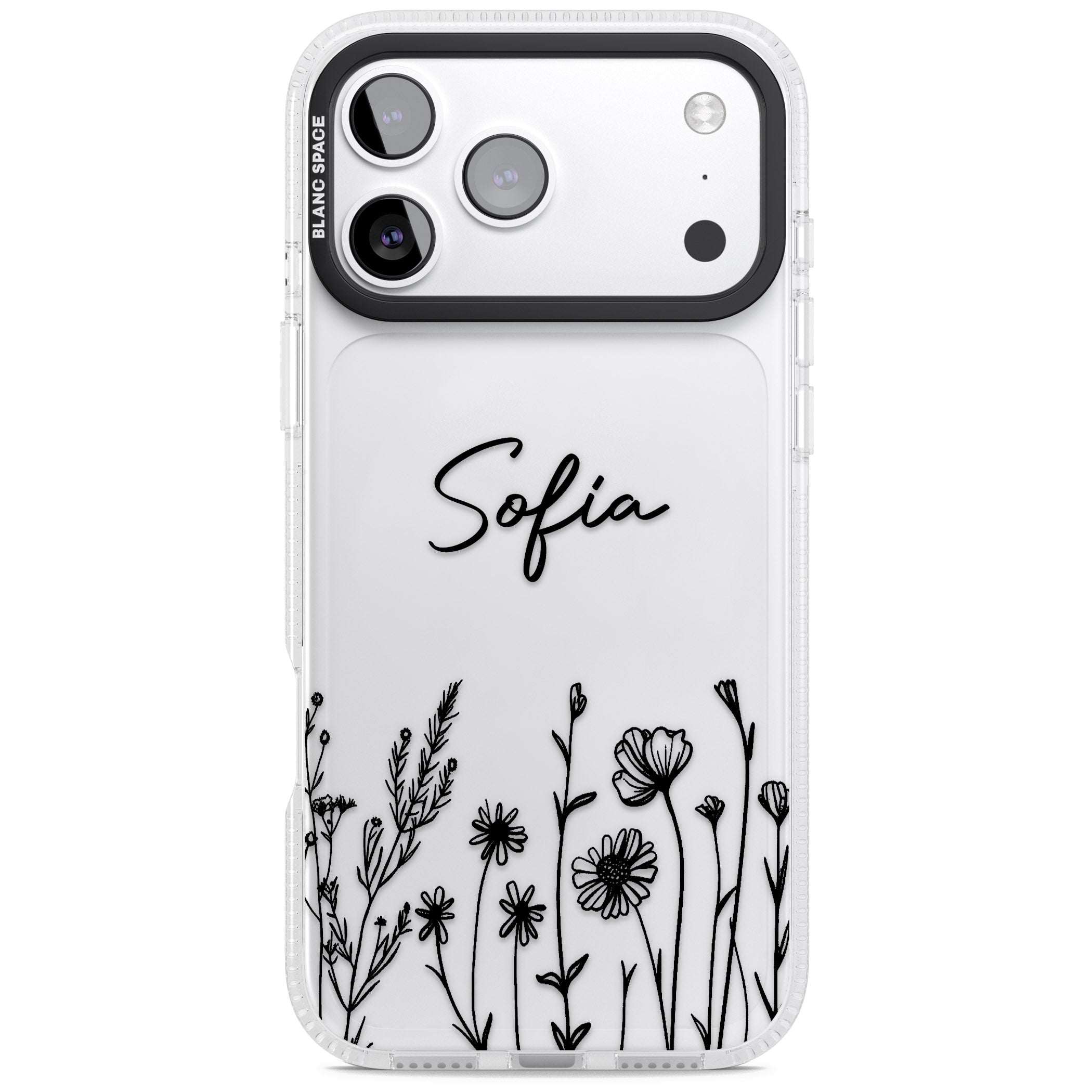 Personalised Black Wildflowers iPhone 17 Pro Max Impact Air Clear Phone Case
