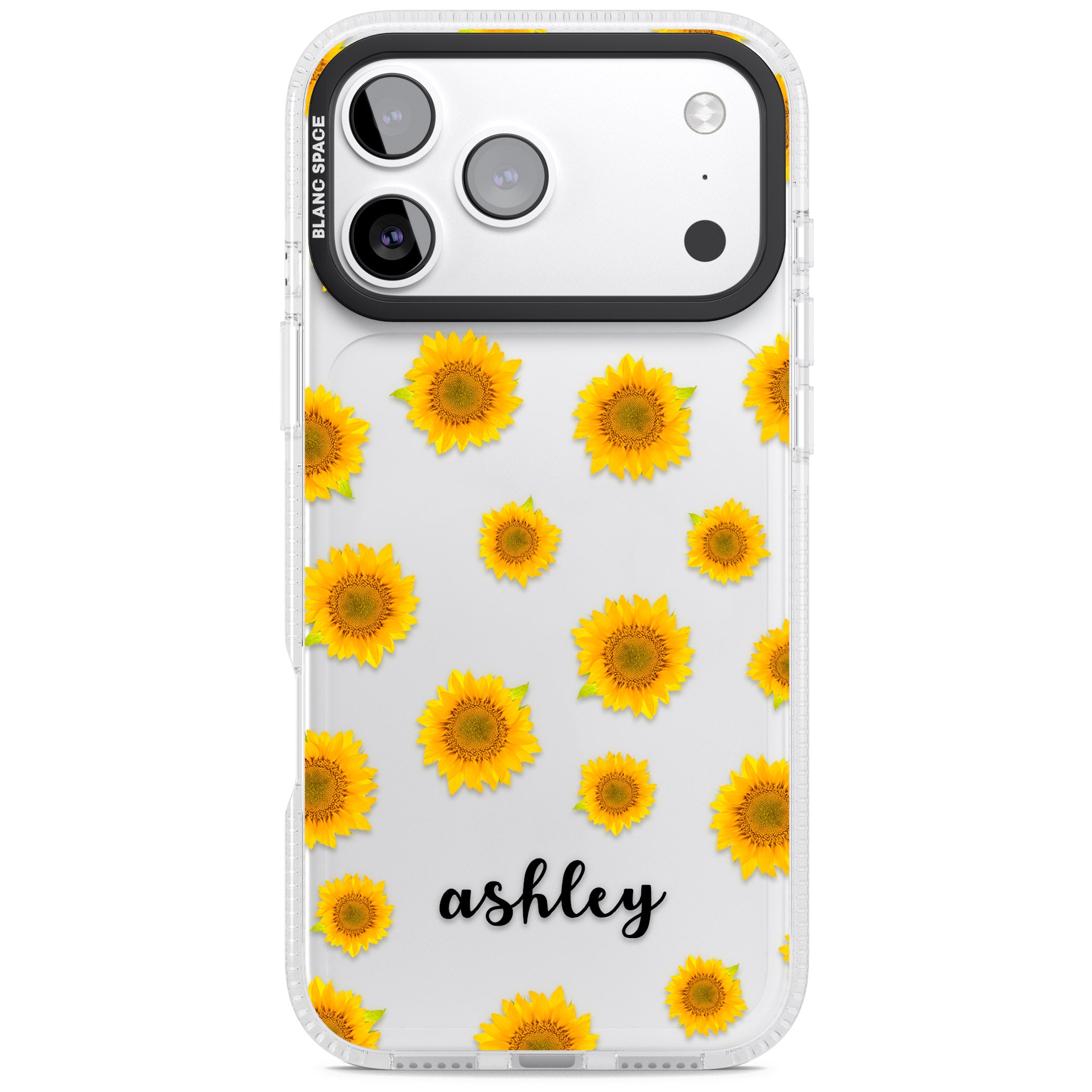 Personalised Sunflowers & Cursive iPhone 17 Pro Impact Air Clear Phone Case
