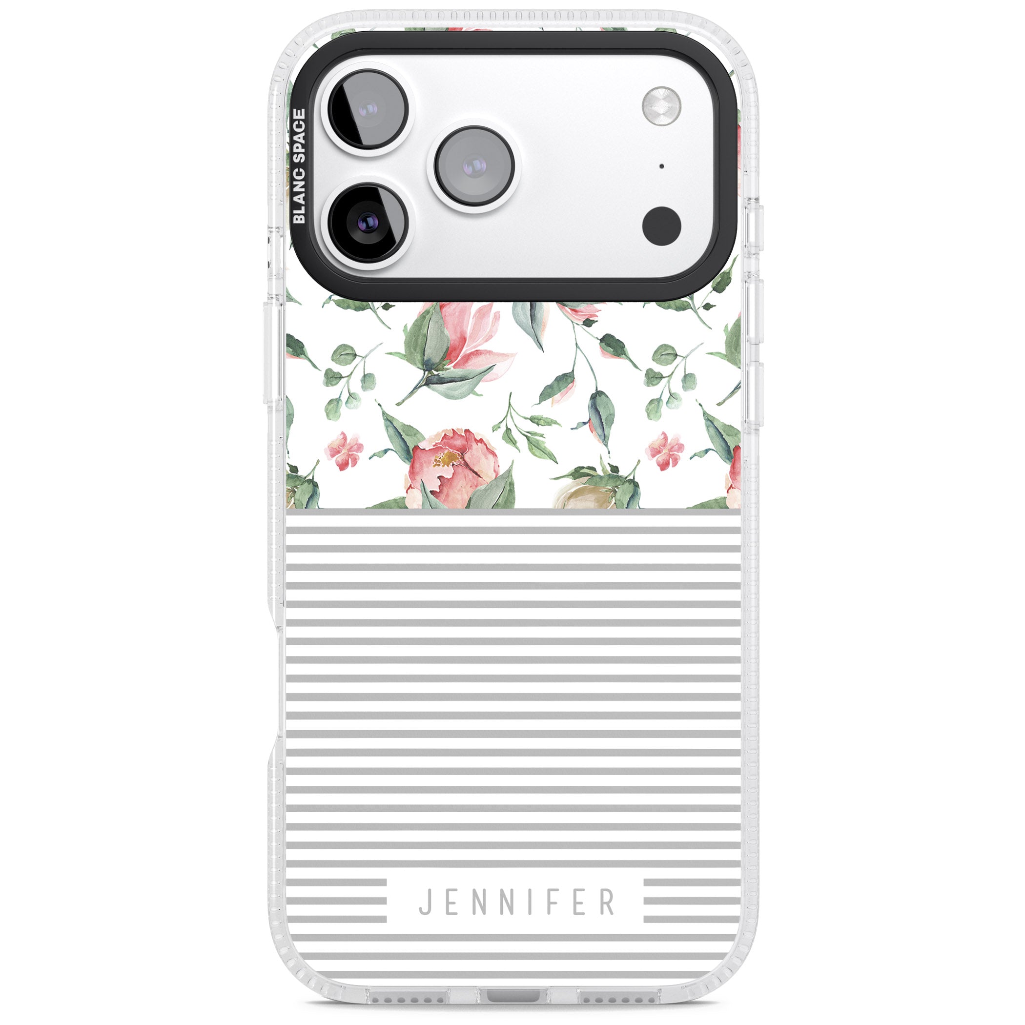 Personalised Light Floral Pattern & Stripes iPhone 17 Pro Impact Air Clear Phone Case