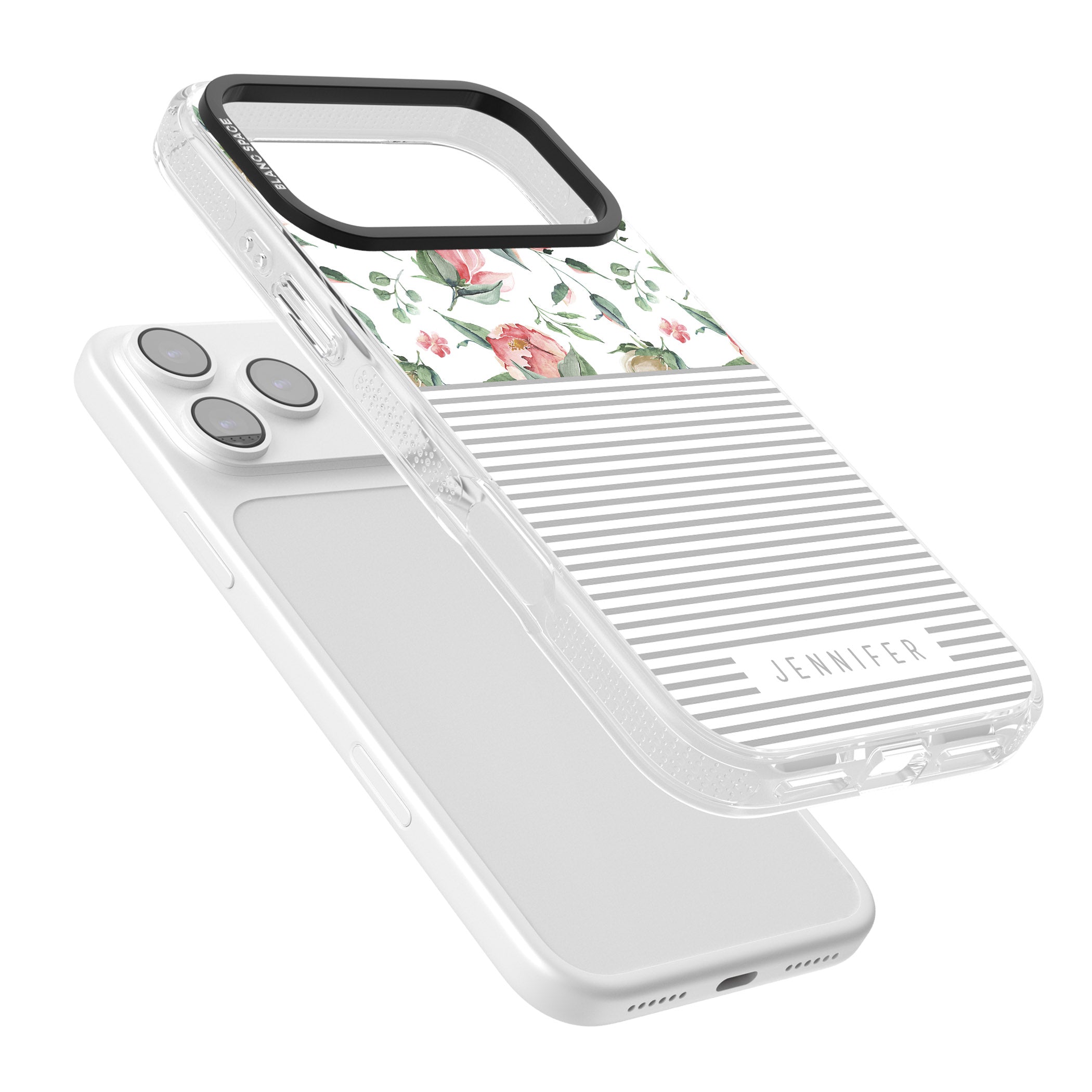 Personalised Light Floral Pattern & Stripes iPhone 17 Pro Impact Air Clear Phone Case Colours