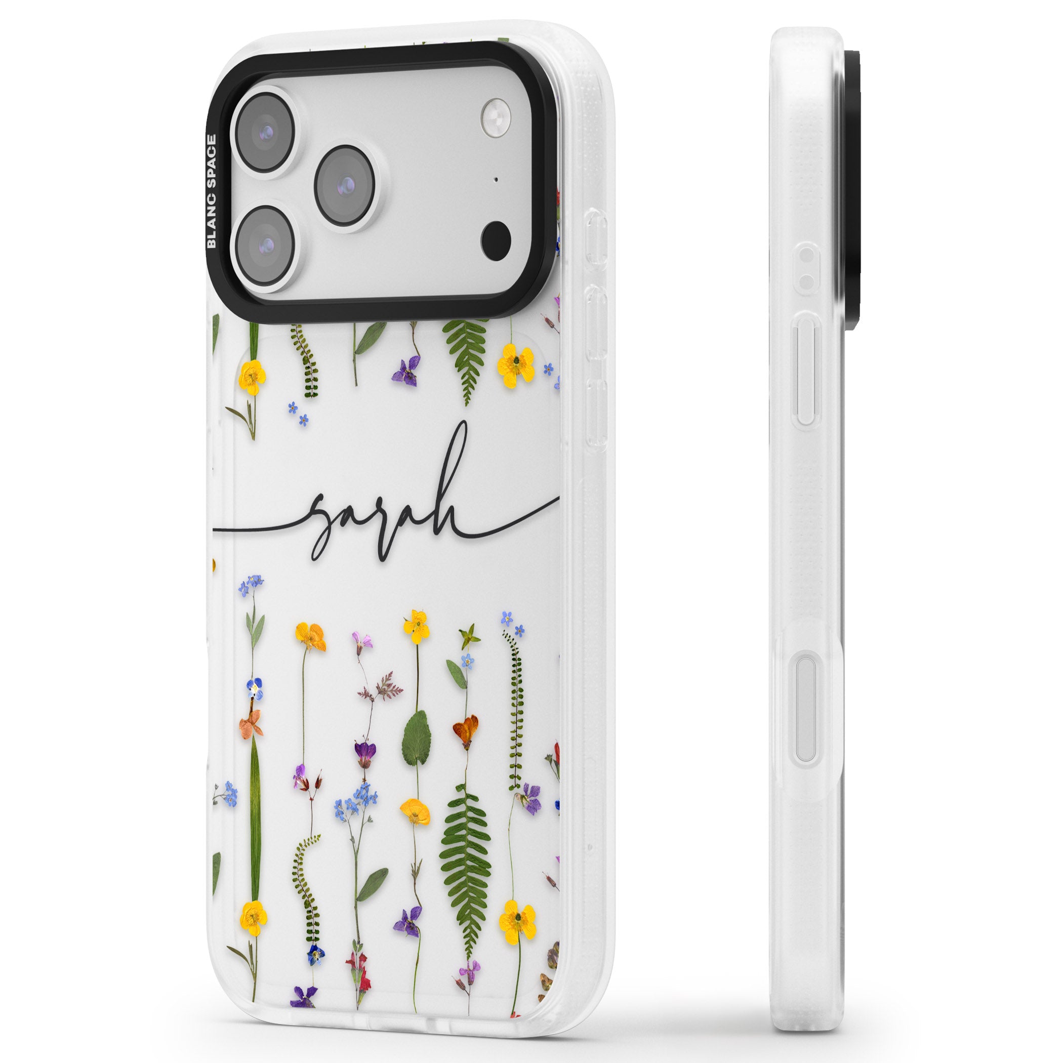Personalised Wildflower Chain iPhone 17 Pro Max Impact Air Clear Phone Case Side Profile