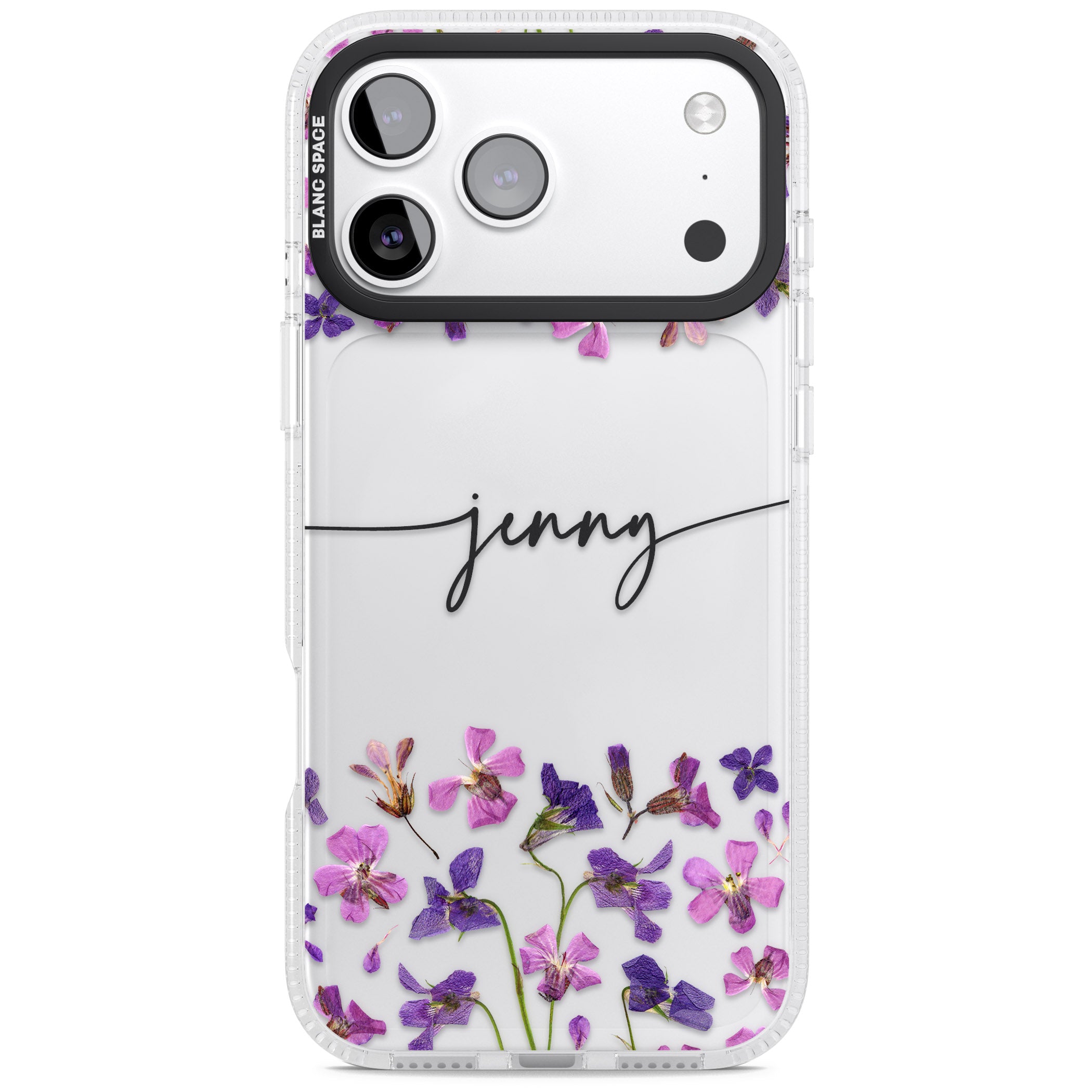 Personalised Purple Violets iPhone 17 Pro Impact Air Clear Phone Case