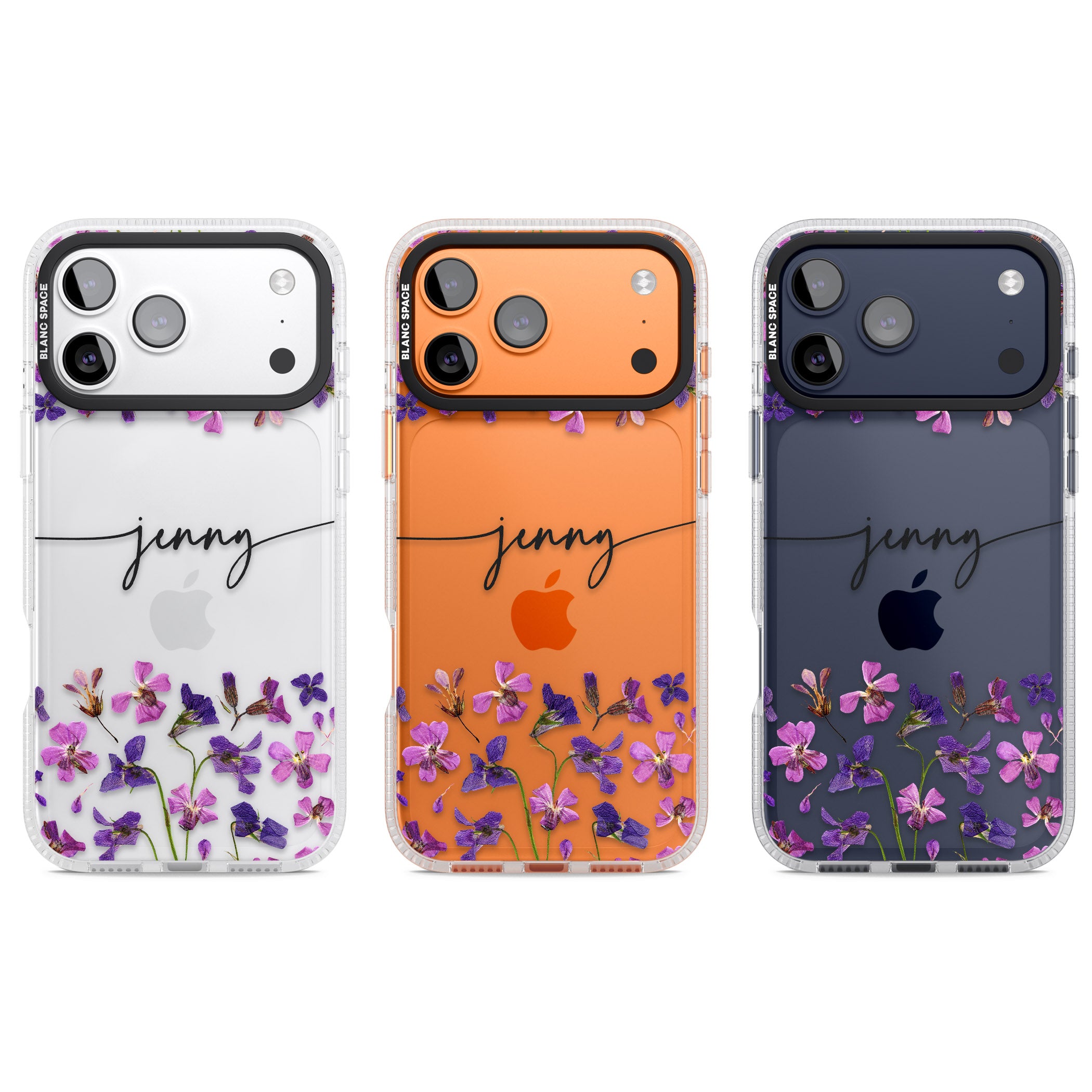 Personalised Purple Violets iPhone 17 Pro Impact Air Clear Phone Case APT Impact Protection