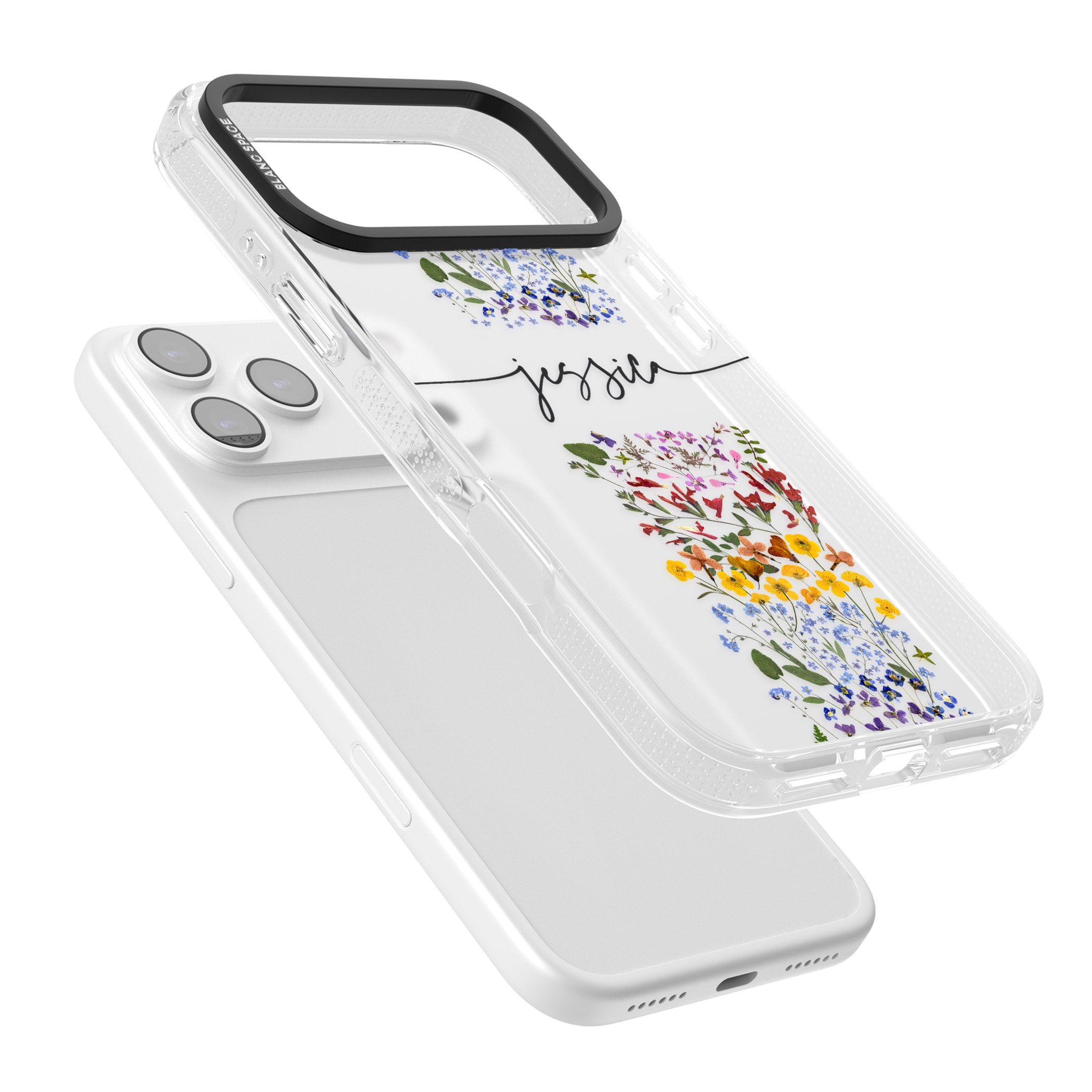 Personalised Wildflower Stripe iPhone 17 Pro Impact Air Clear Phone Case Colours