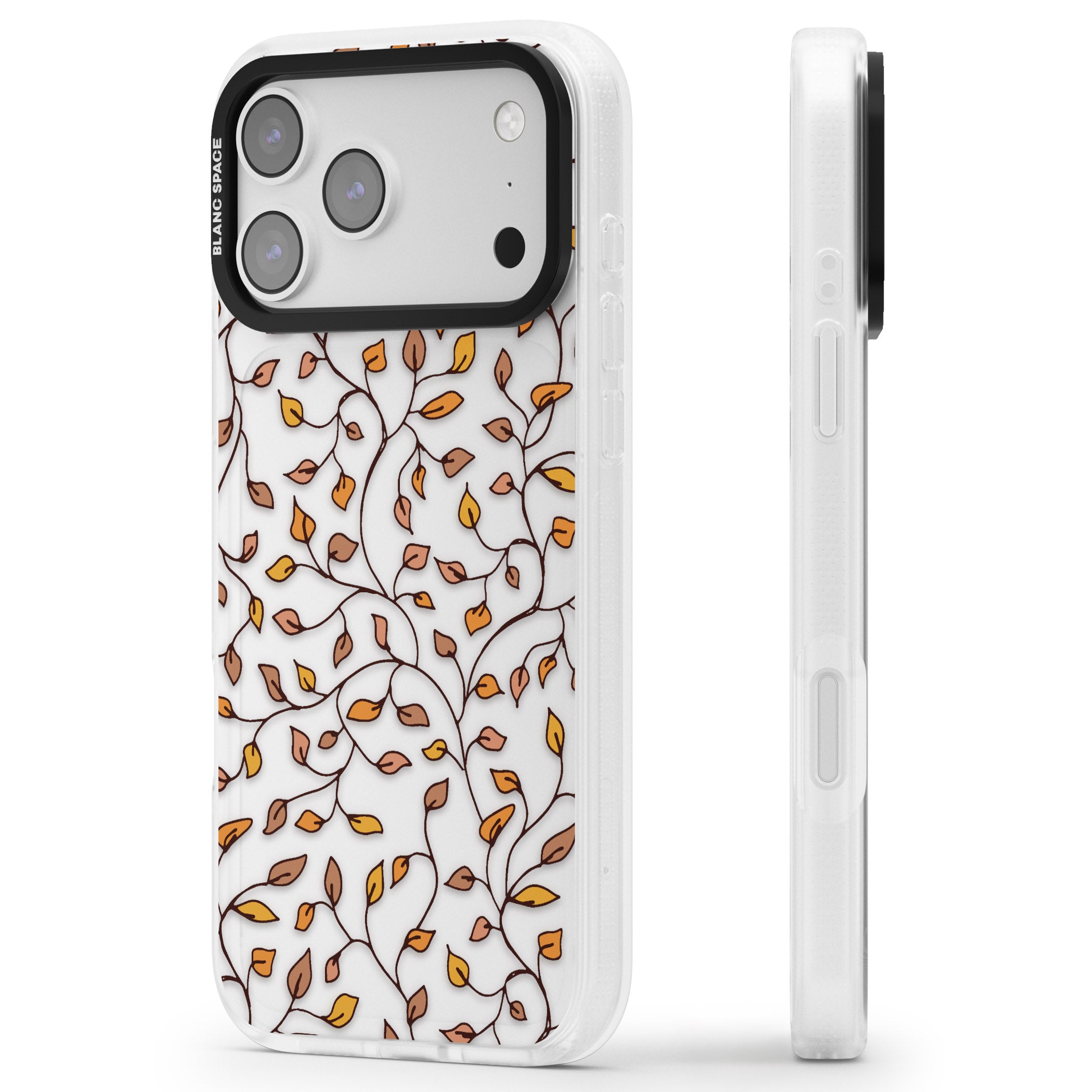 Personalised Autumn Leaves Pattern iPhone 17 Pro Max Impact Air Clear Phone Case Side Profile