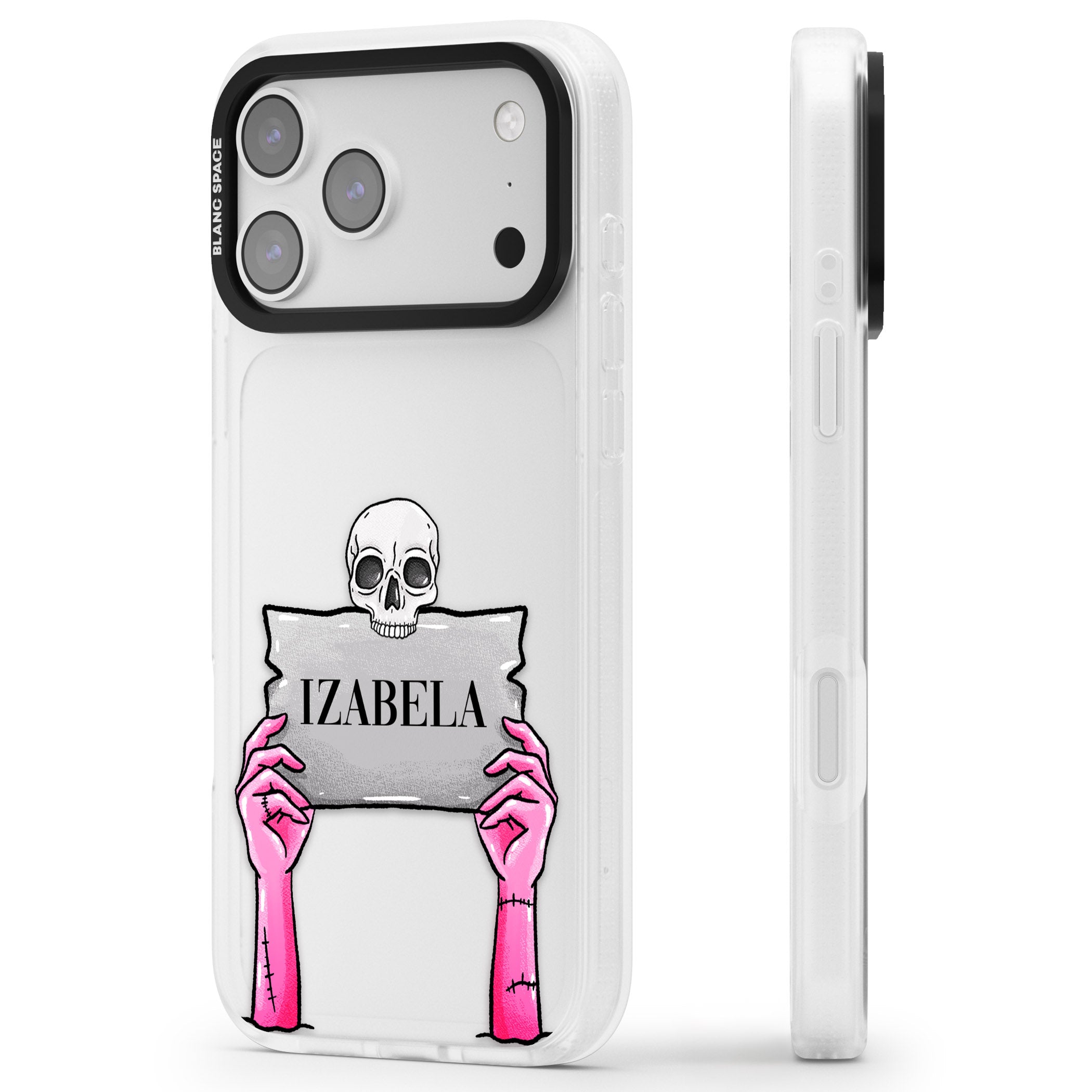 Personalised Grave Plaque iPhone 17 Pro Impact Air Clear Phone Case Side Profile