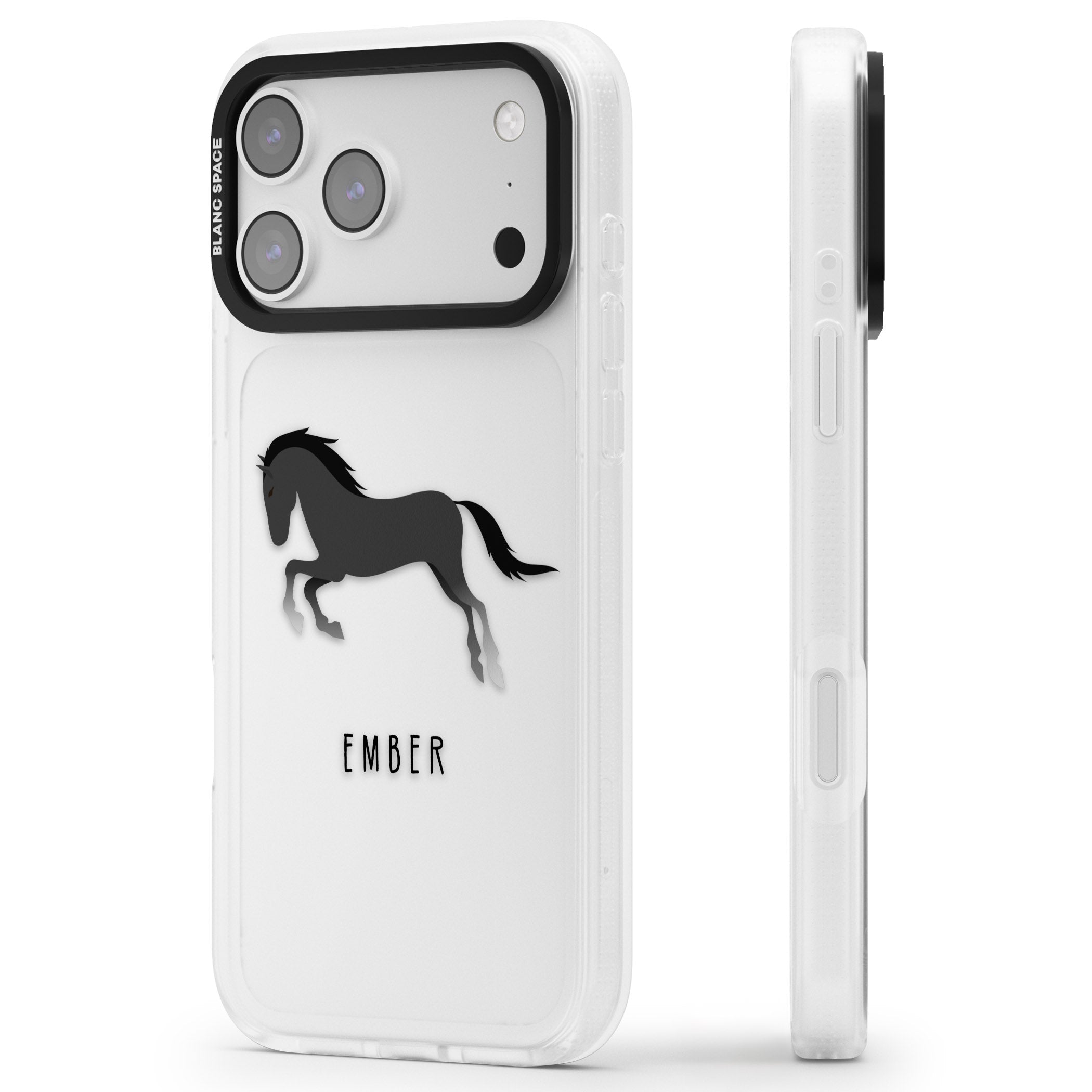 Personalised Black Horse iPhone 17 Pro Impact Air Clear Phone Case Side Profile