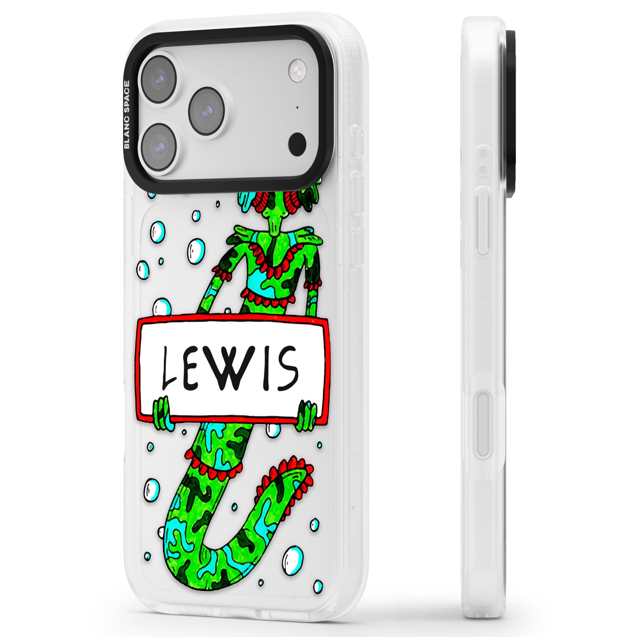 Personalised Fish Boy iPhone 17 Pro Impact Air Clear Phone Case Side Profile