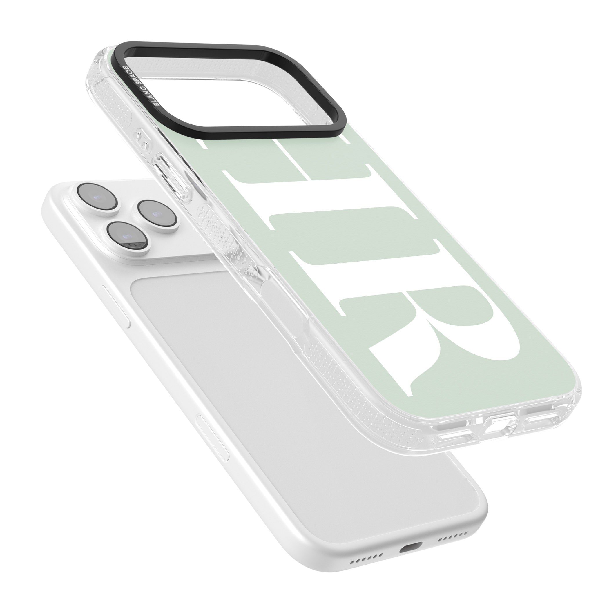 Personalised White & Seafoam Green Letters iPhone 17 Pro Max Impact Air Clear Phone Case Colours