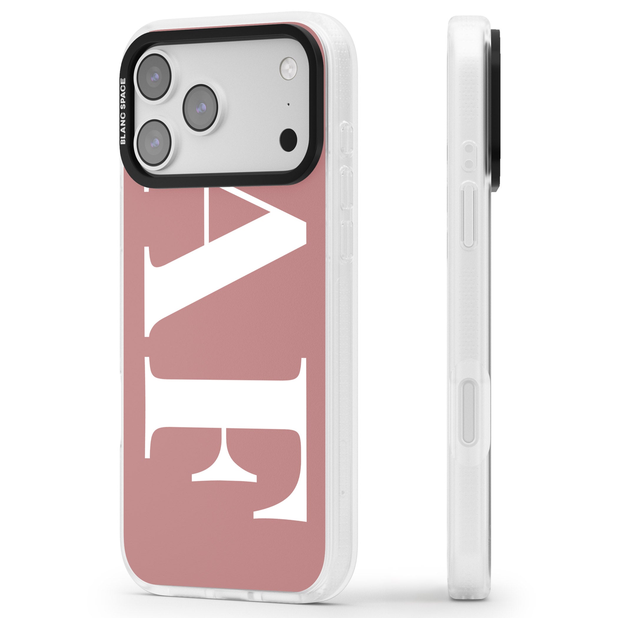 Personalised White & Rose Letters iPhone 17 Pro Max Impact Air Clear Phone Case Side Profile