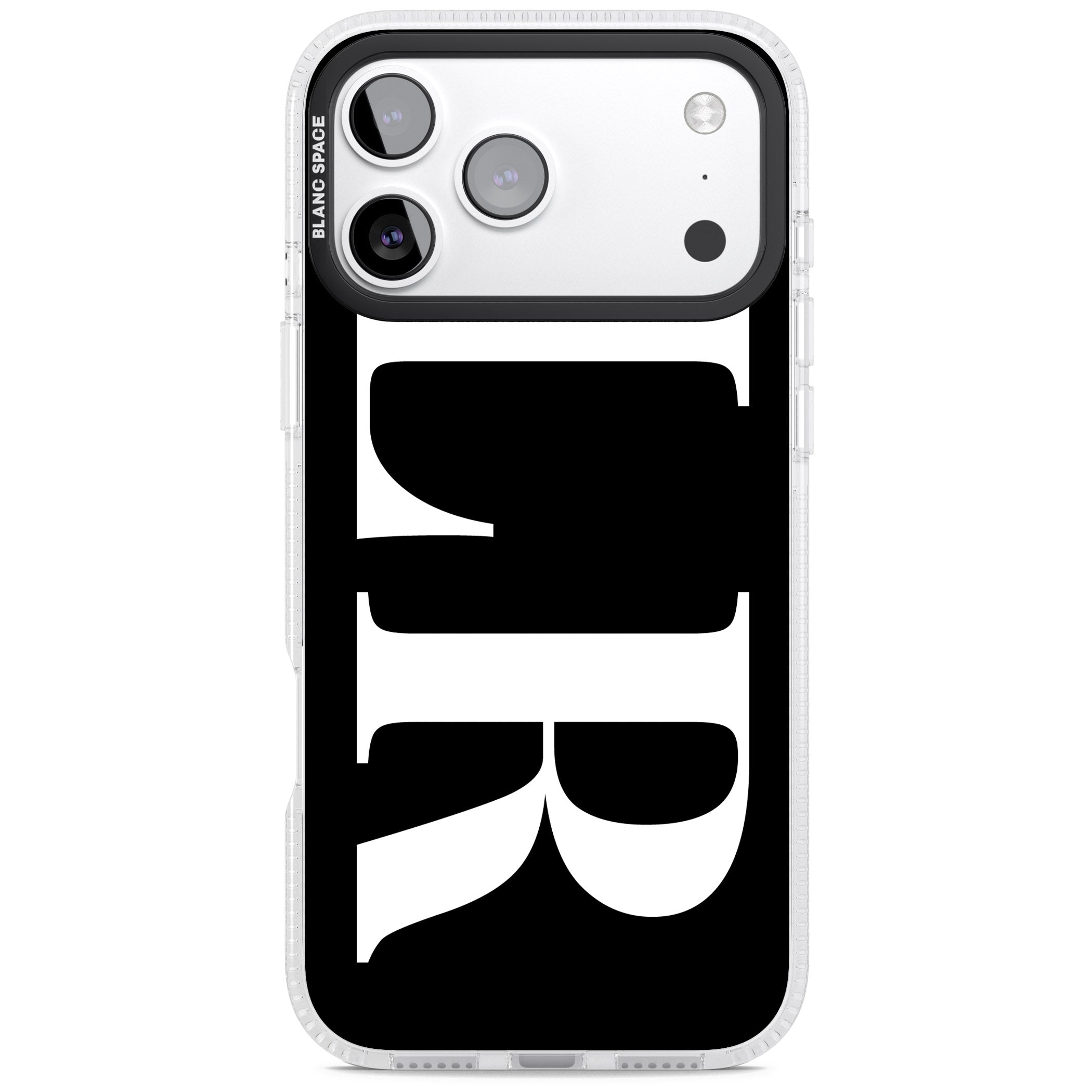 Personalised White & Black Letters iPhone 17 Pro Impact Air Clear Phone Case
